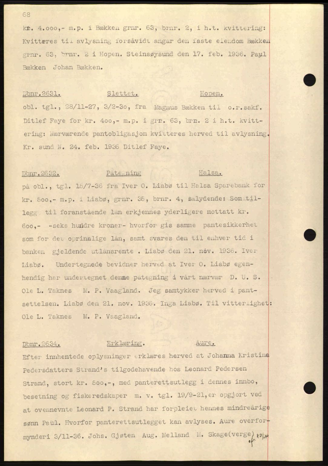 Nordmøre sorenskriveri, SAT/A-4132/1/2/2Ca: Pantebok nr. C80, 1936-1939, Dagboknr: 2631/1936