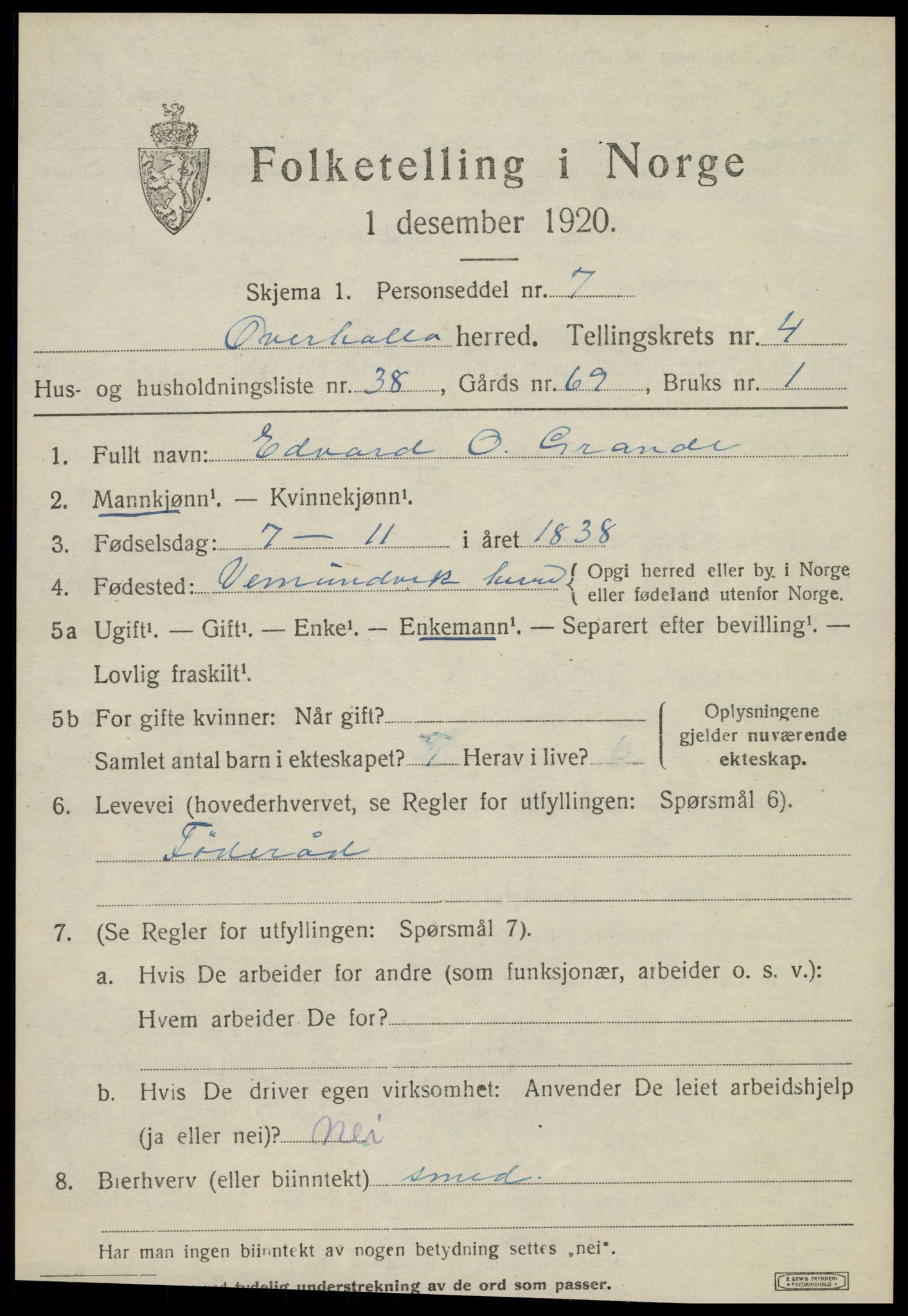 SAT, Folketelling 1920 for 1744 Overhalla herred, 1920, s. 3016
