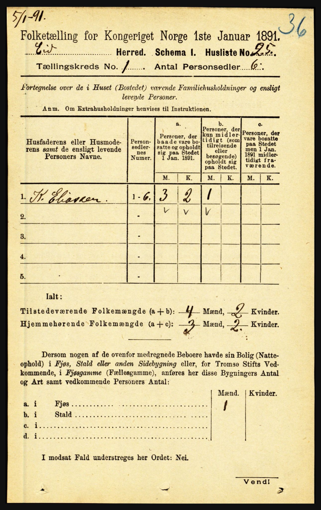 RA, Folketelling 1891 for 1443 Eid herred, 1891, s. 66