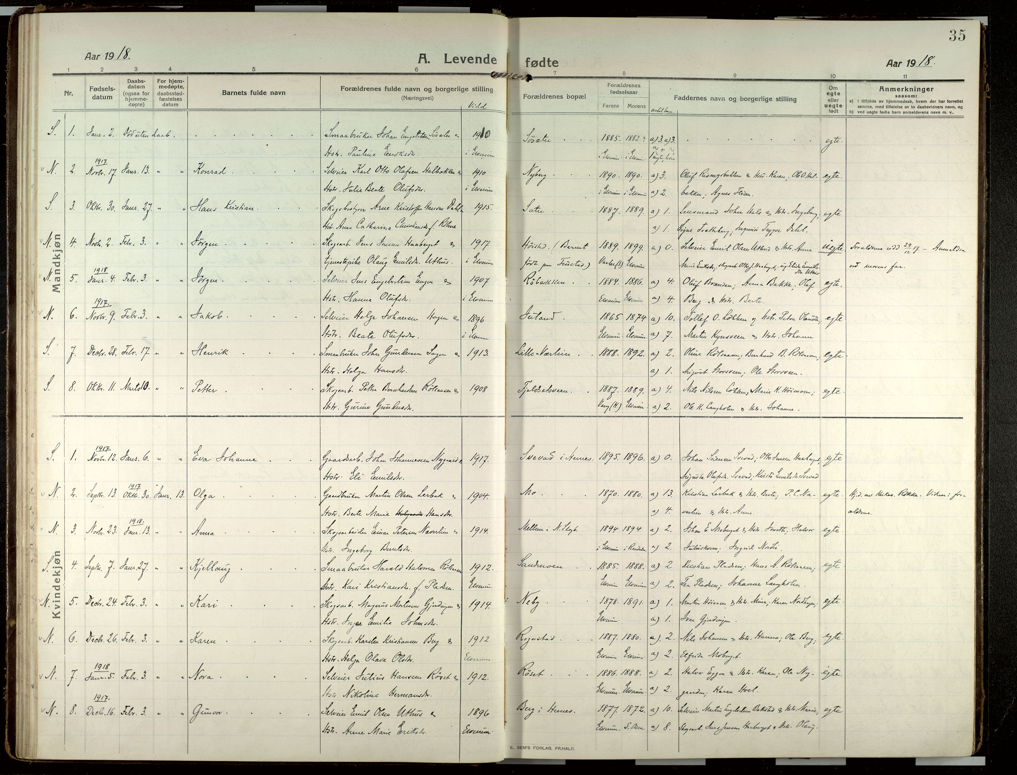 Elverum prestekontor, AV/SAH-PREST-044/H/Ha/Haa/L0022: Ministerialbok nr. 22, 1913-1924, s. 35