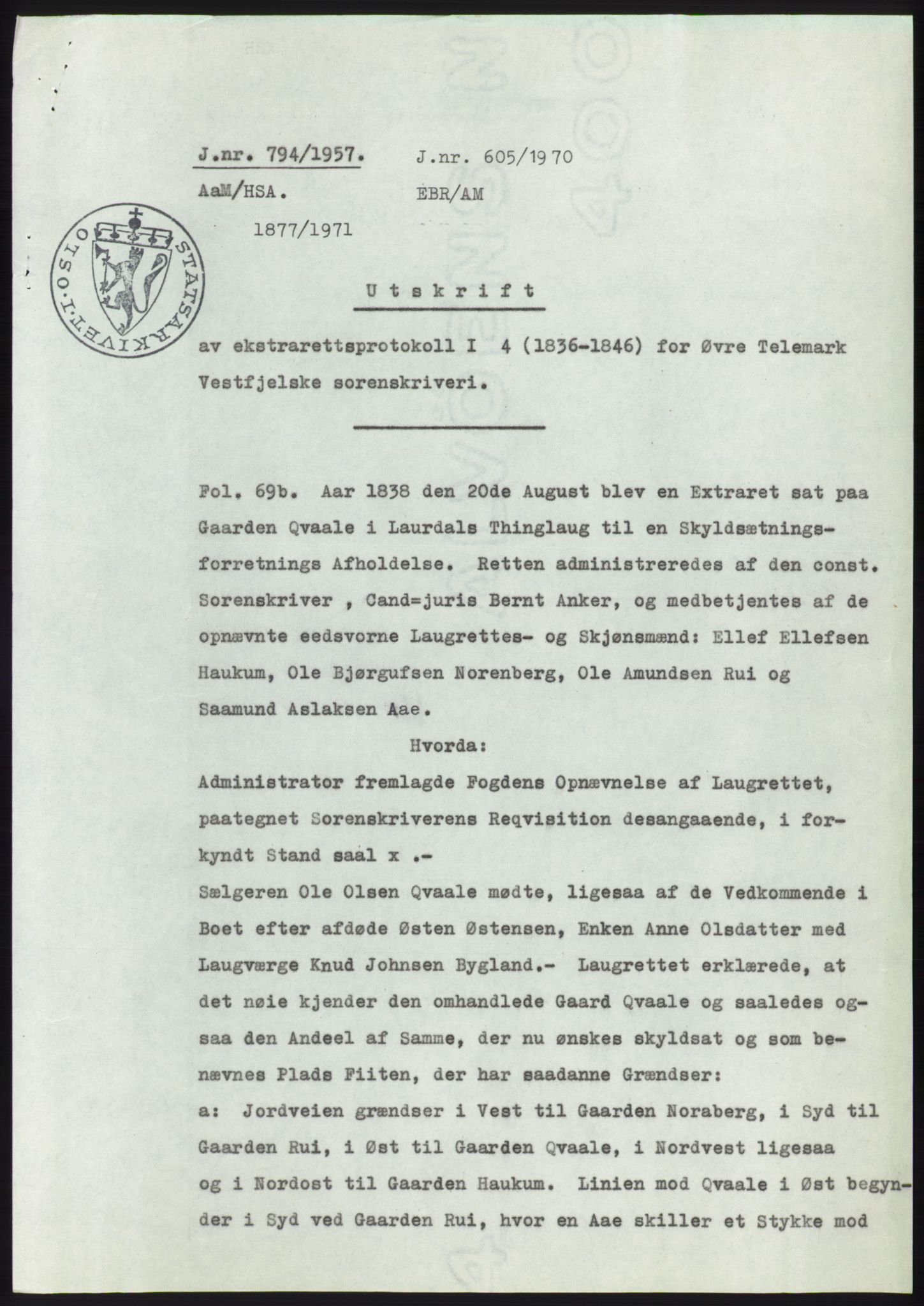 Statsarkivet i Kongsberg, AV/SAKO-A-0001/E/Ee/L0010: Avskrifter, SAO jnr. 772/1957 - 1249/1957, 1957, s. 41