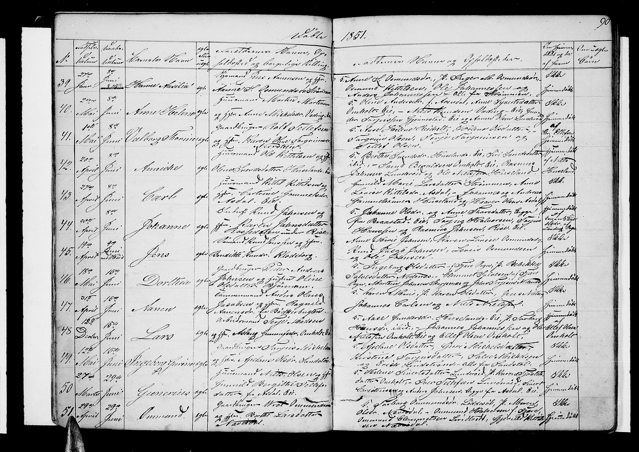 Øyestad sokneprestkontor, AV/SAK-1111-0049/F/Fb/L0006: Klokkerbok nr. B 6, 1843-1854, s. 90