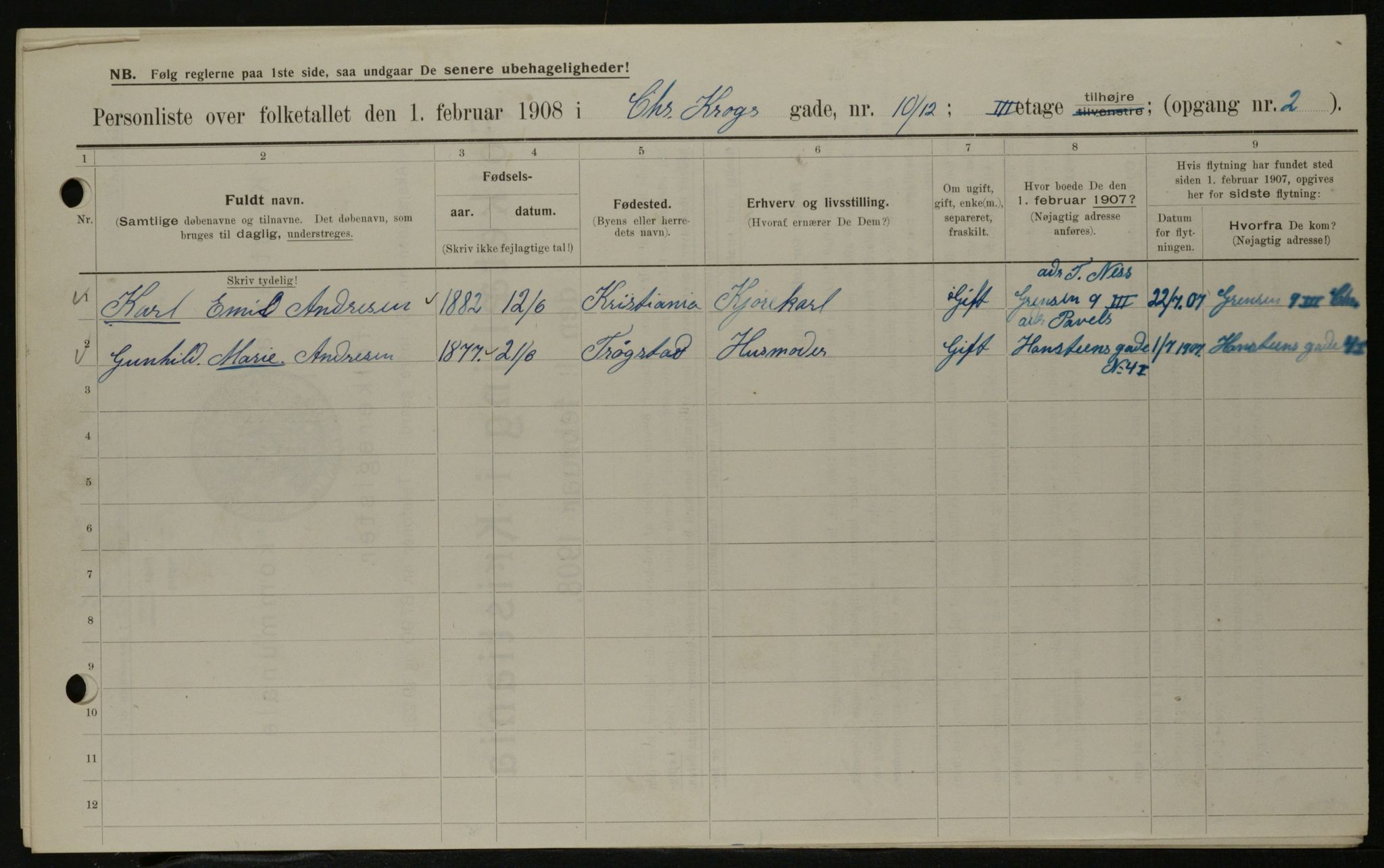 OBA, Kommunal folketelling 1.2.1908 for Kristiania kjøpstad, 1908, s. 11092