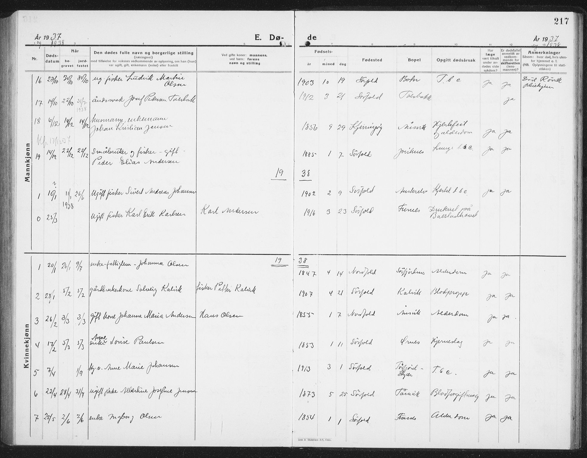 Ministerialprotokoller, klokkerbøker og fødselsregistre - Nordland, AV/SAT-A-1459/854/L0788: Klokkerbok nr. 854C04, 1926-1940, s. 217