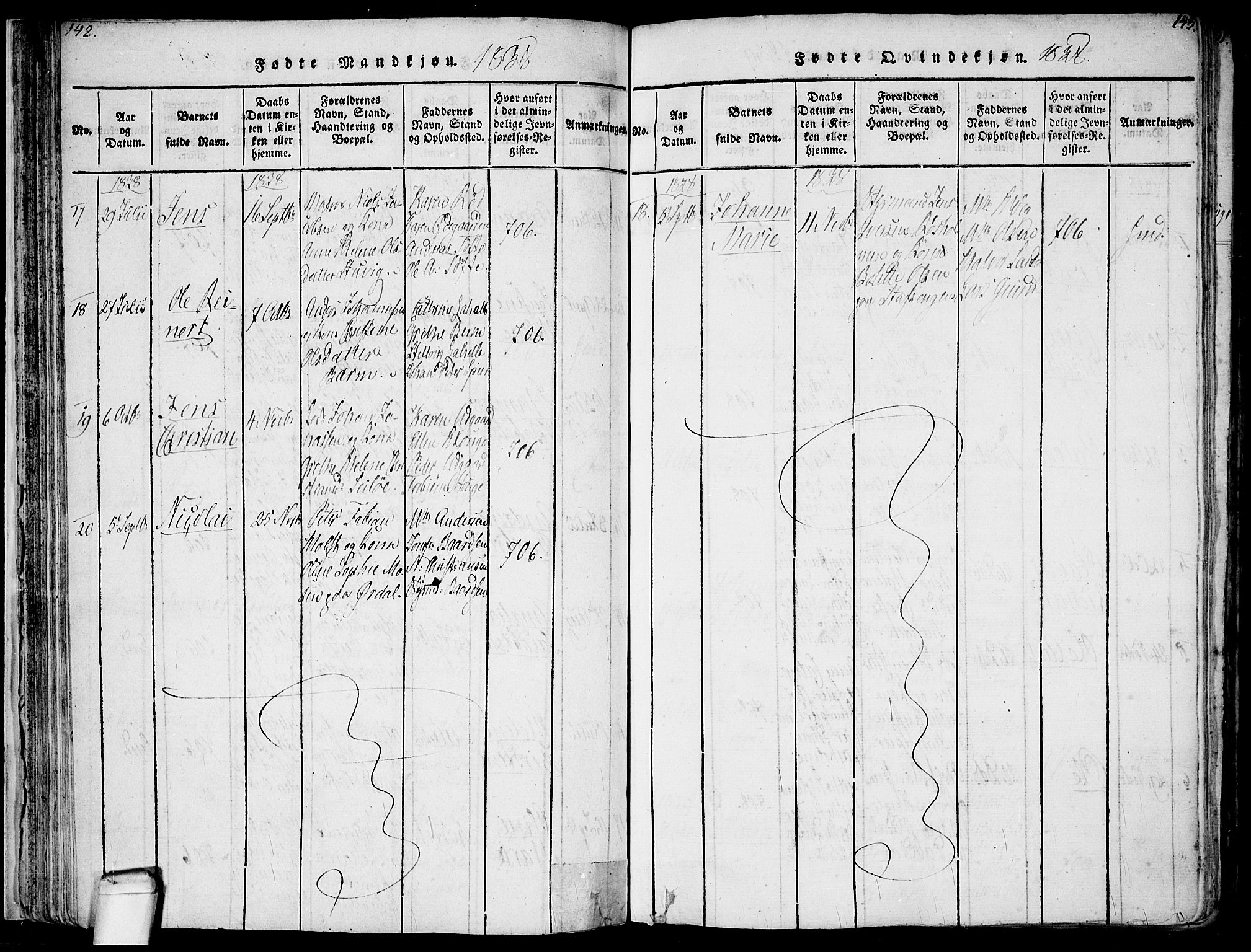 Hvaler prestekontor Kirkebøker, AV/SAO-A-2001/F/Fa/L0005: Ministerialbok nr. I 5, 1816-1845, s. 142-143
