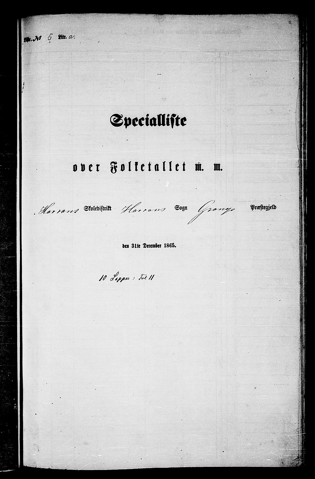 RA, Folketelling 1865 for 1742P Grong prestegjeld, 1865, s. 95