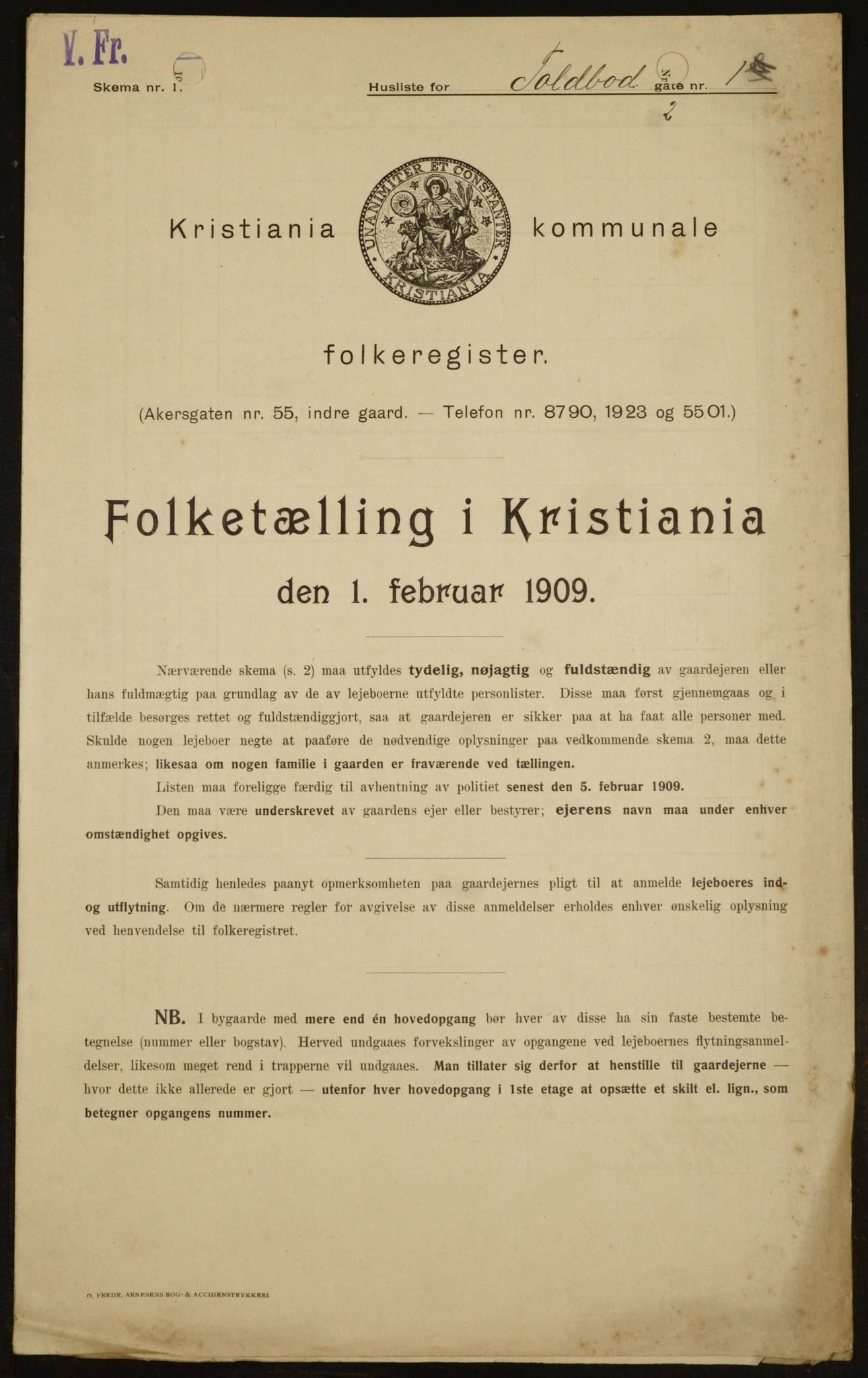 OBA, Kommunal folketelling 1.2.1909 for Kristiania kjøpstad, 1909, s. 102490
