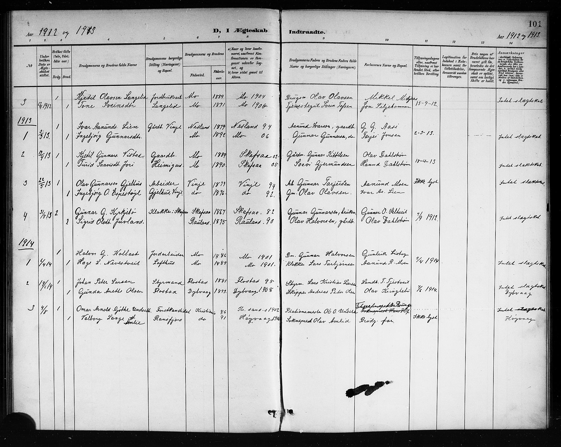 Mo kirkebøker, AV/SAKO-A-286/G/Ga/L0002: Klokkerbok nr. I 2, 1892-1914, s. 101