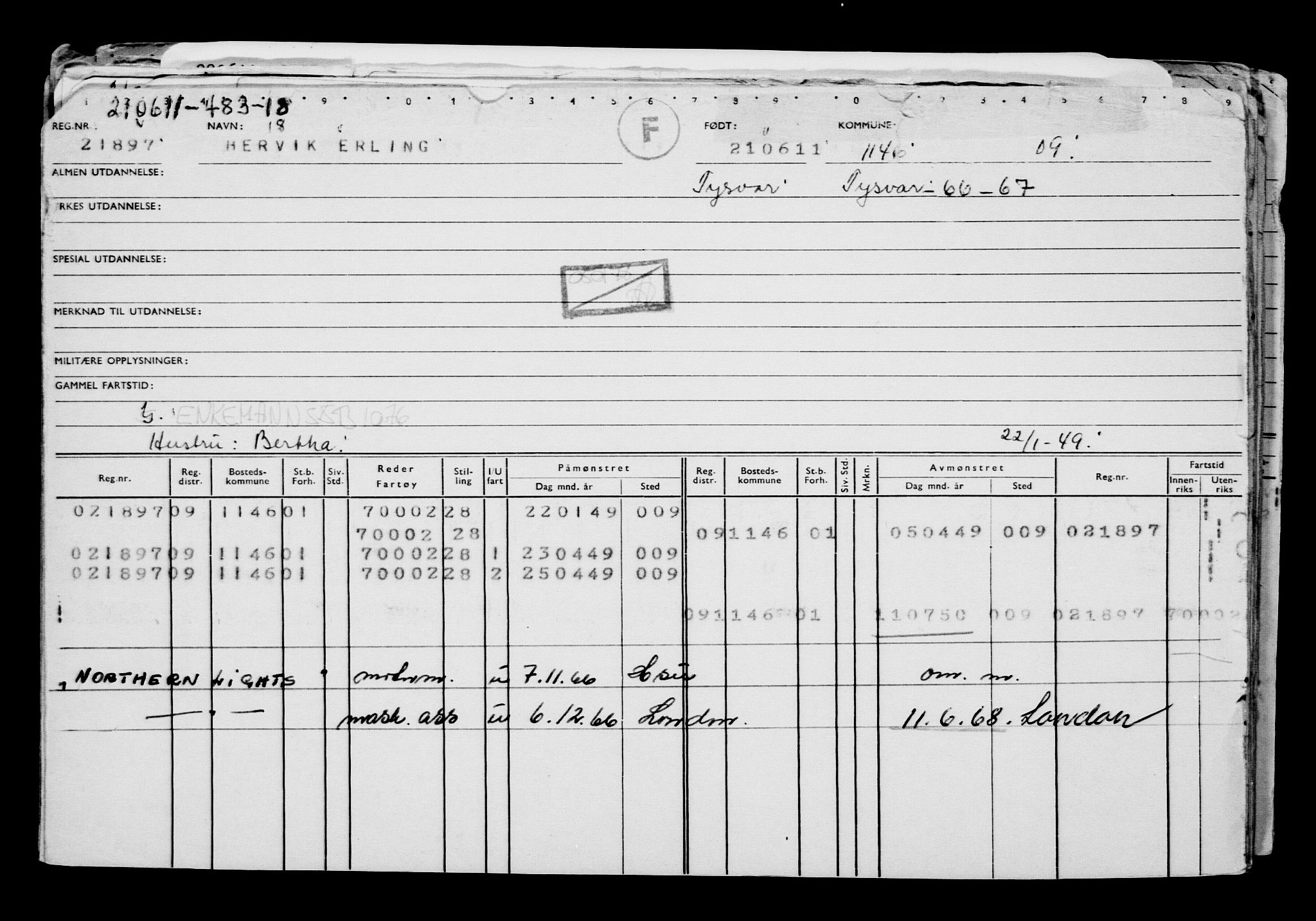 Direktoratet for sjømenn, AV/RA-S-3545/G/Gb/L0097: Hovedkort, 1911, s. 341