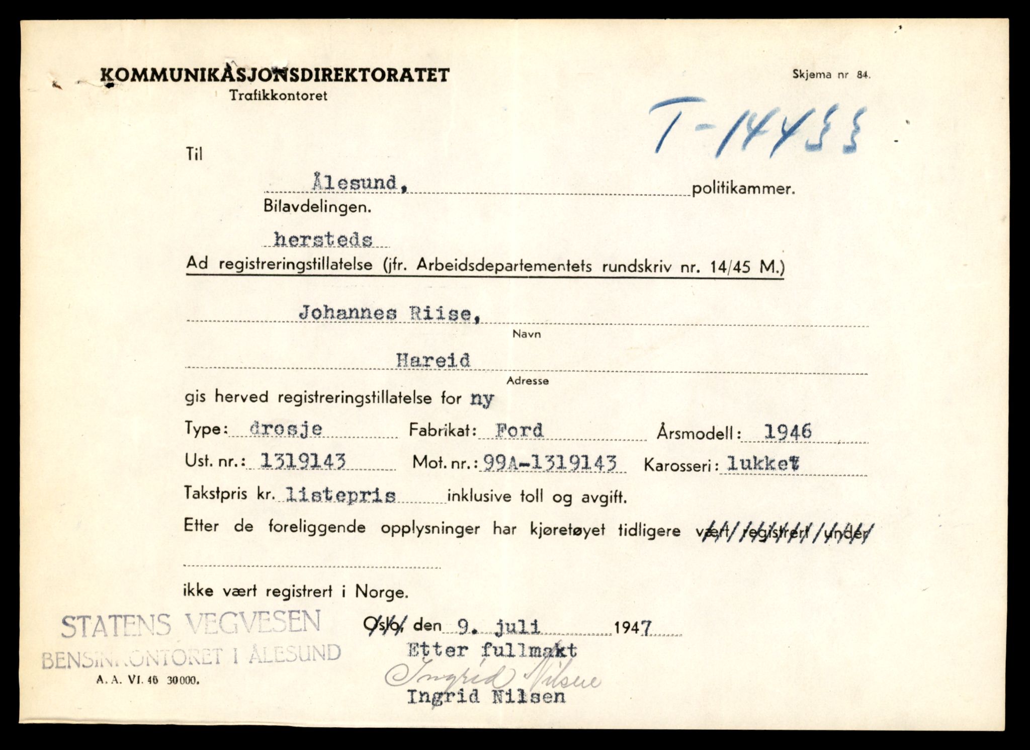 Møre og Romsdal vegkontor - Ålesund trafikkstasjon, SAT/A-4099/F/Fe/L0045: Registreringskort for kjøretøy T 14320 - T 14444, 1927-1998, s. 2898