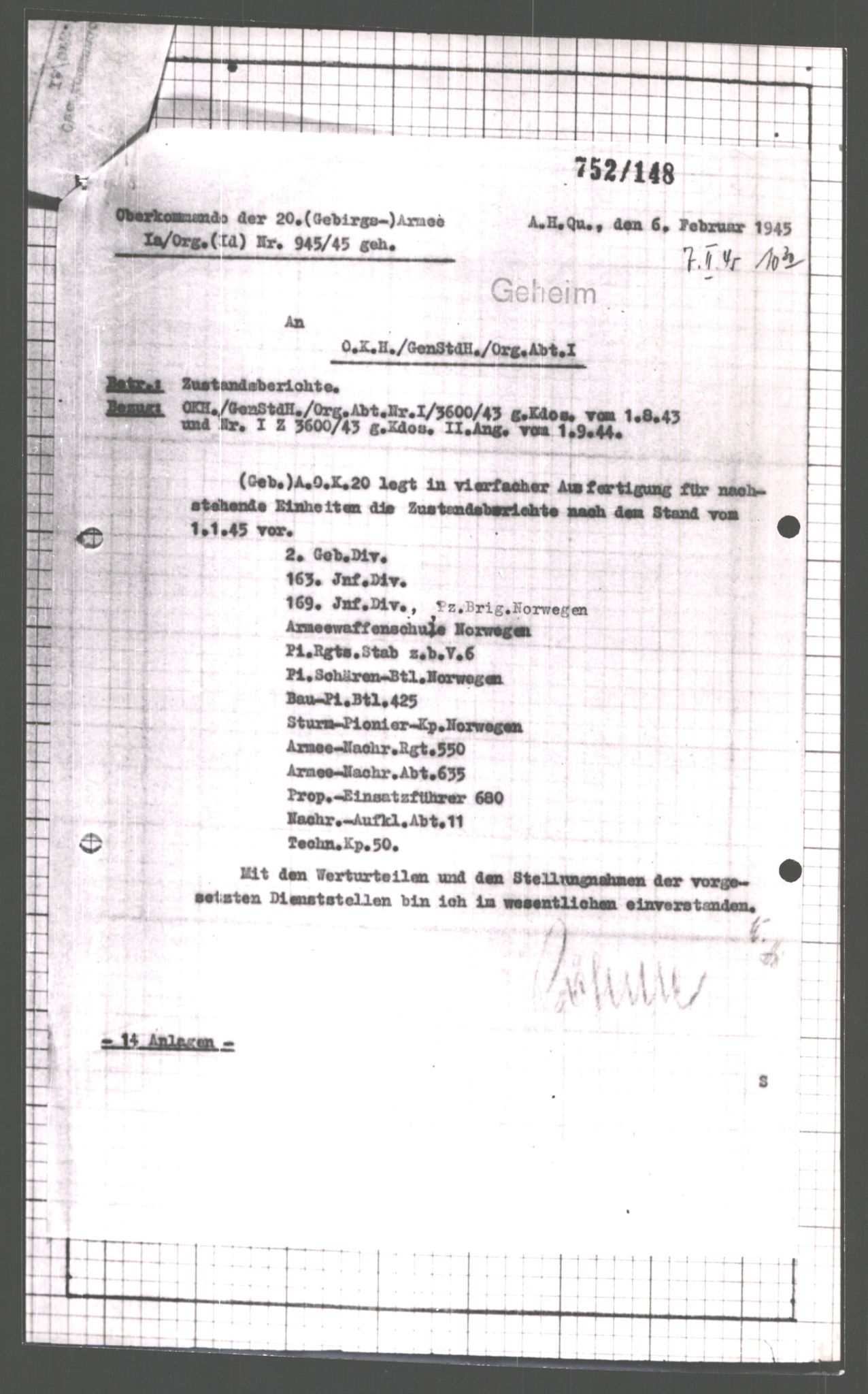 Forsvarets Overkommando. 2 kontor. Arkiv 11.4. Spredte tyske arkivsaker, AV/RA-RAFA-7031/D/Dar/Dara/L0007: Krigsdagbøker for 20. Gebirgs-Armee-Oberkommando (AOK 20), 1945, s. 182