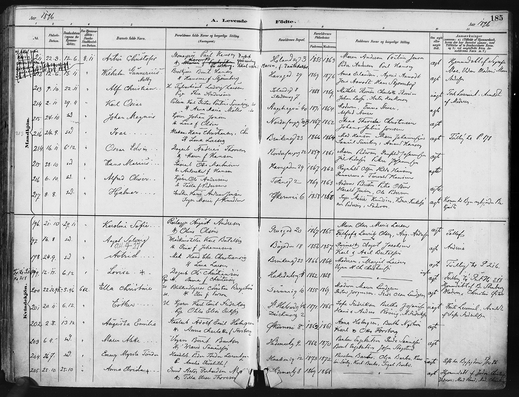 Kampen prestekontor Kirkebøker, AV/SAO-A-10853/F/Fa/L0005: Ministerialbok nr. I 5, 1890-1902, s. 185