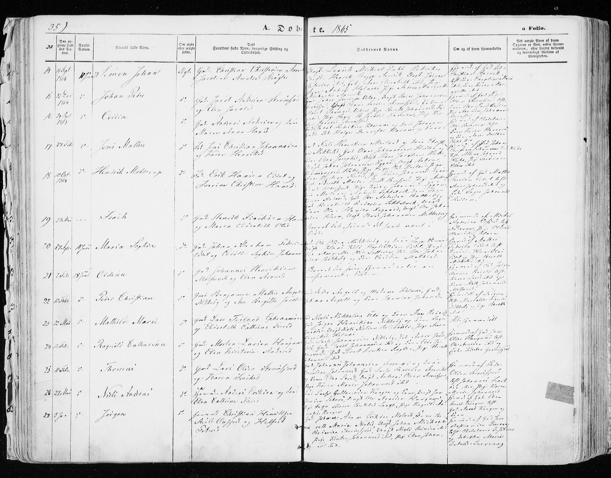 Skjervøy sokneprestkontor, AV/SATØ-S-1300/H/Ha/Haa/L0007kirke: Ministerialbok nr. 7, 1860-1870, s. 35