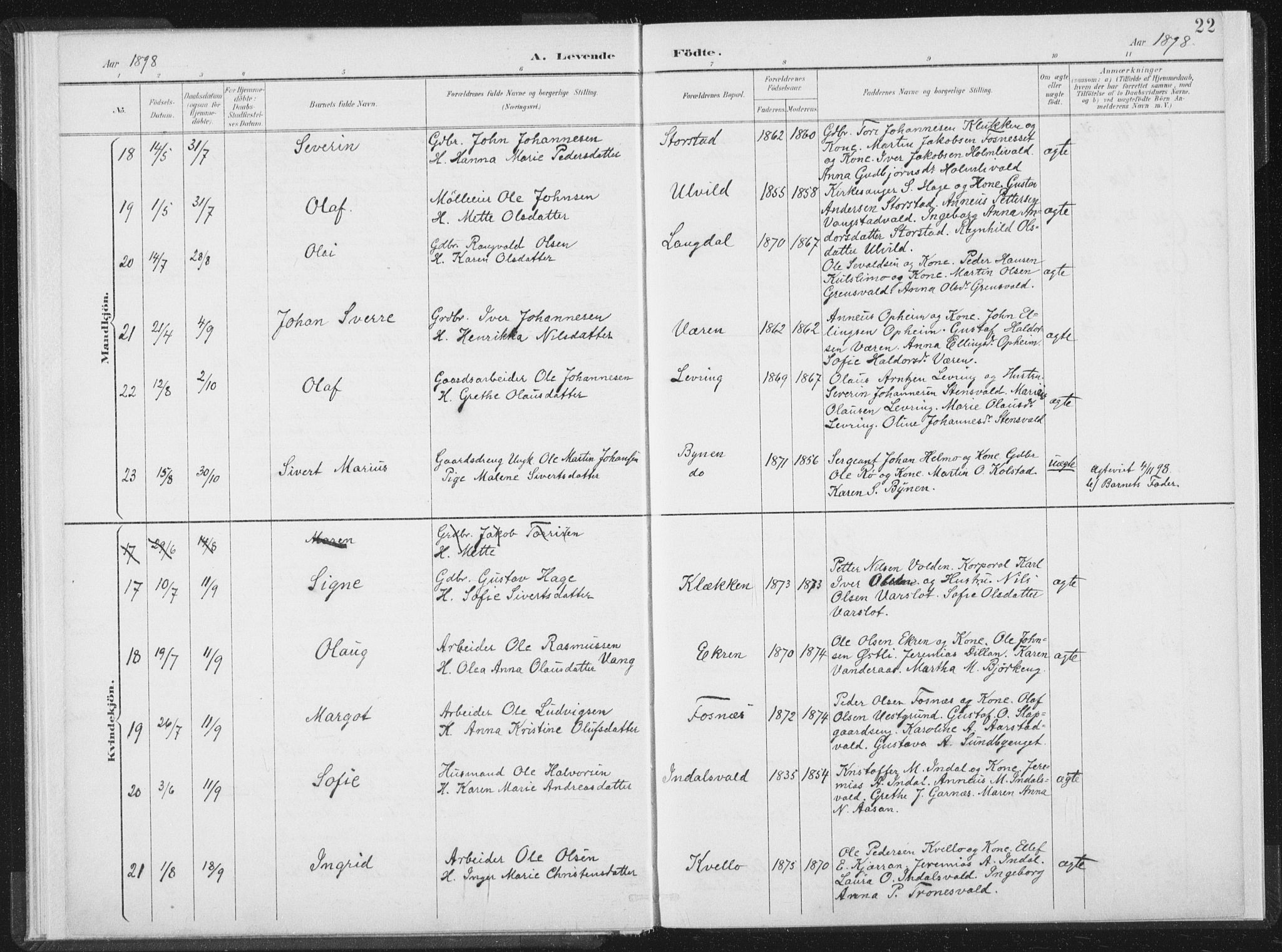 Ministerialprotokoller, klokkerbøker og fødselsregistre - Nord-Trøndelag, SAT/A-1458/724/L0263: Ministerialbok nr. 724A01, 1891-1907, s. 22