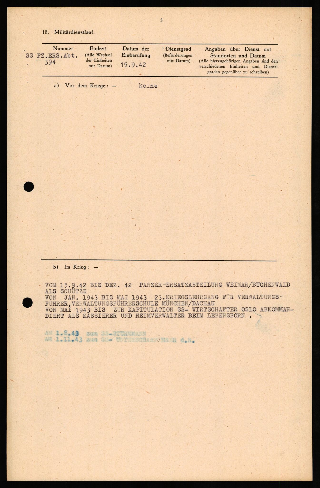 Forsvaret, Forsvarets overkommando II, AV/RA-RAFA-3915/D/Db/L0025: CI Questionaires. Tyske okkupasjonsstyrker i Norge. Tyskere., 1945-1946, s. 304