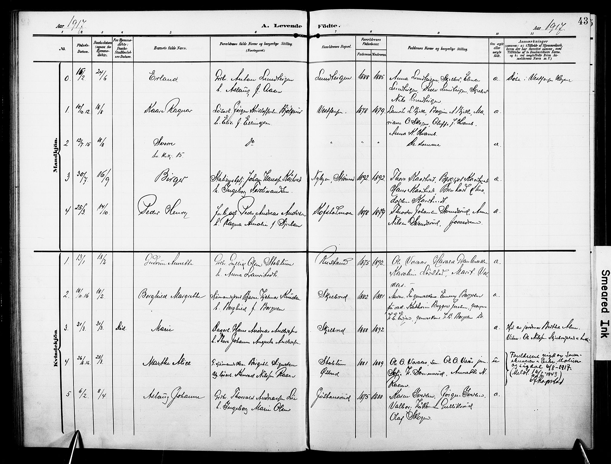 Fiskum kirkebøker, AV/SAKO-A-15/F/Fa/L0004: Ministerialbok nr. 4, 1906-1924, s. 43