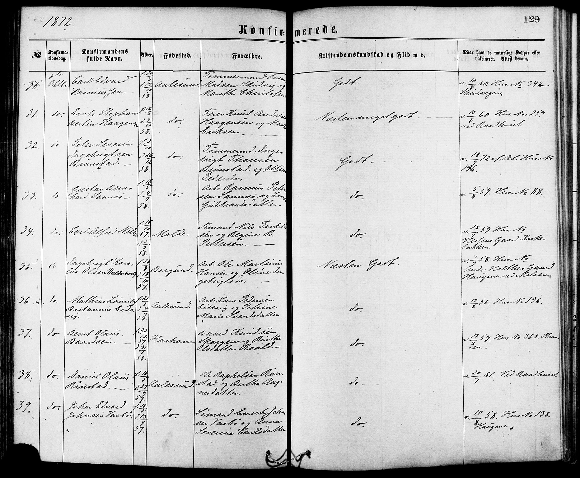 Ministerialprotokoller, klokkerbøker og fødselsregistre - Møre og Romsdal, AV/SAT-A-1454/529/L0453: Ministerialbok nr. 529A03, 1872-1877, s. 129