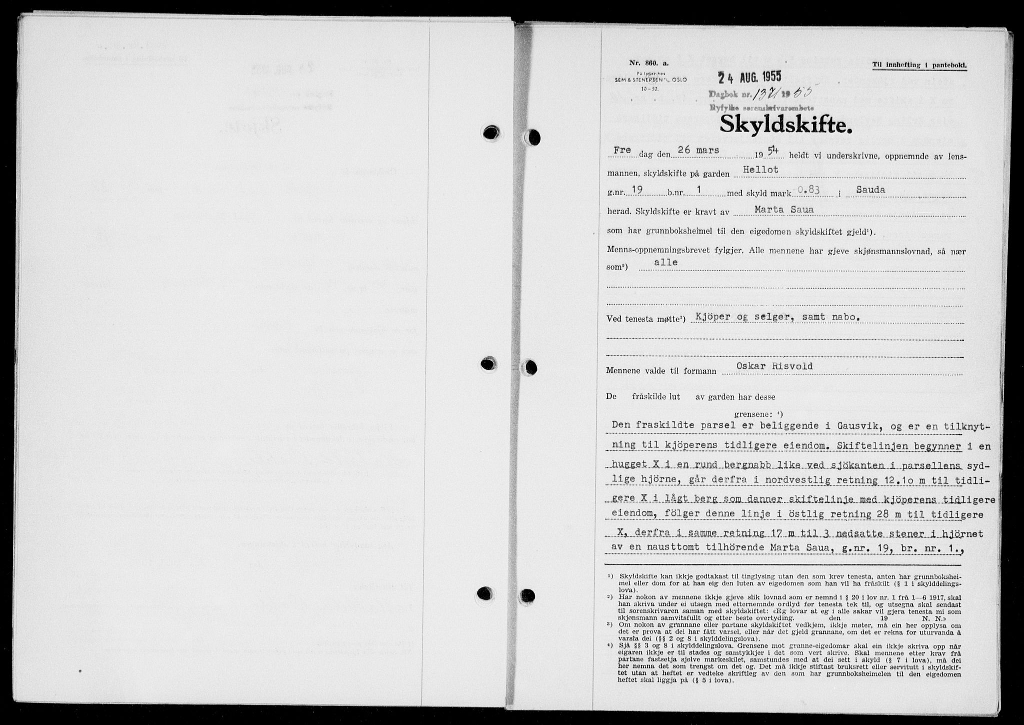 Ryfylke tingrett, SAST/A-100055/001/II/IIB/L0130: Pantebok nr. 109, 1955-1955, Dagboknr: 1371/1955