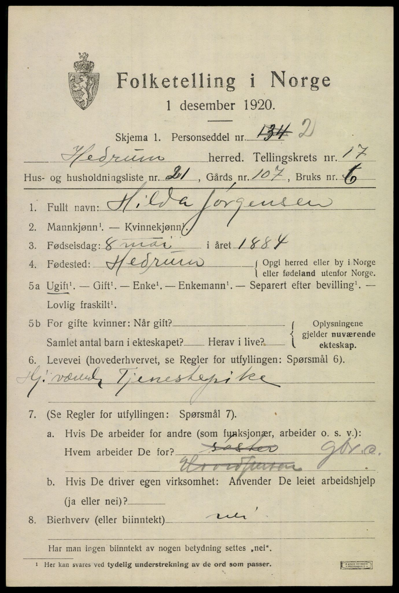 SAKO, Folketelling 1920 for 0727 Hedrum herred, 1920, s. 10781