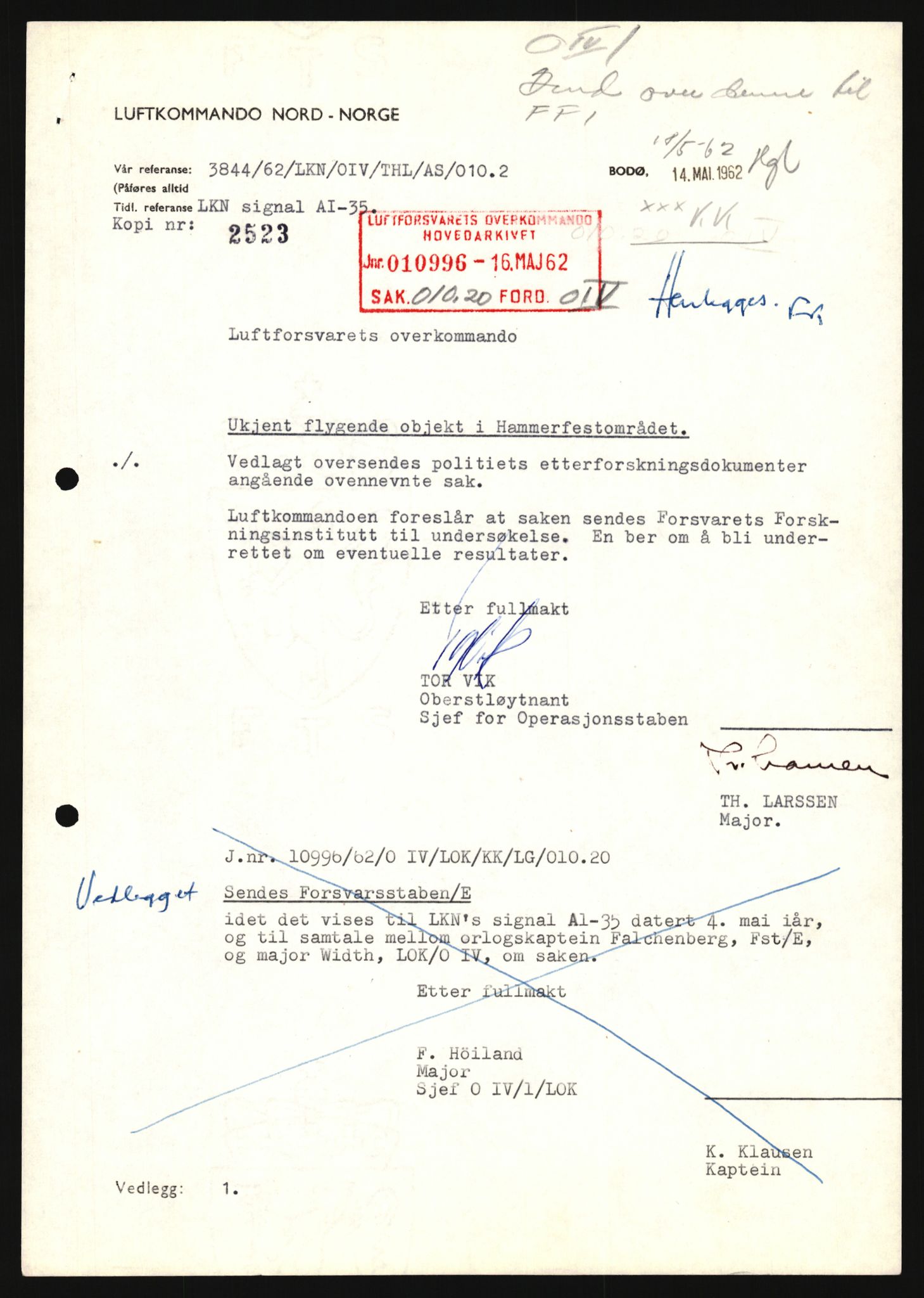 Forsvaret, Luftforsvarets overkommando/Luftforsvarsstaben, AV/RA-RAFA-2246/1/D/Da/L0124/0001: -- / UFO OVER NORSK TERRITORIUM, 1954-1970, s. 265