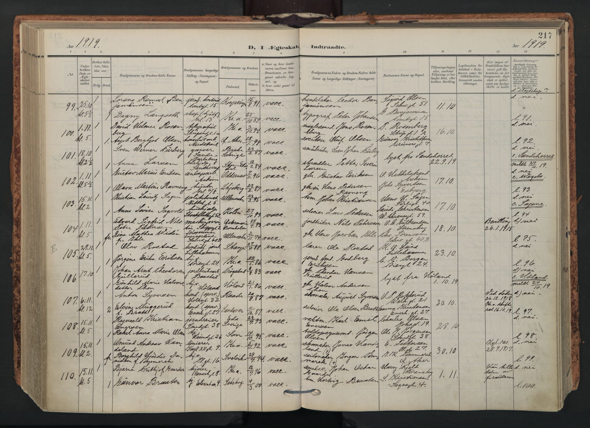 Grønland prestekontor Kirkebøker, AV/SAO-A-10848/F/Fa/L0017: Ministerialbok nr. 17, 1906-1934, s. 217