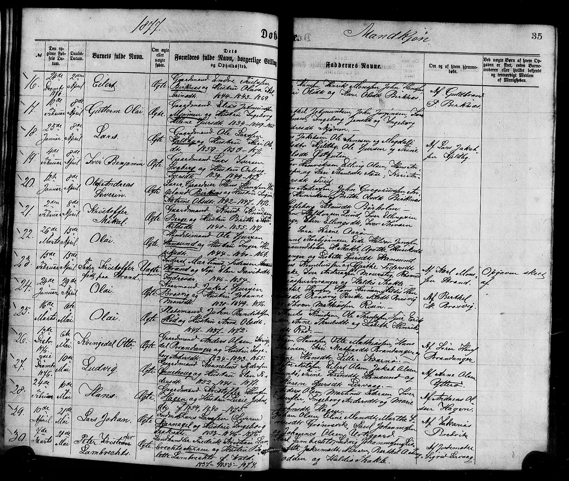 Gulen sokneprestembete, AV/SAB-A-80201/H/Haa/Haaa/L0023: Ministerialbok nr. A 23, 1870-1880, s. 35