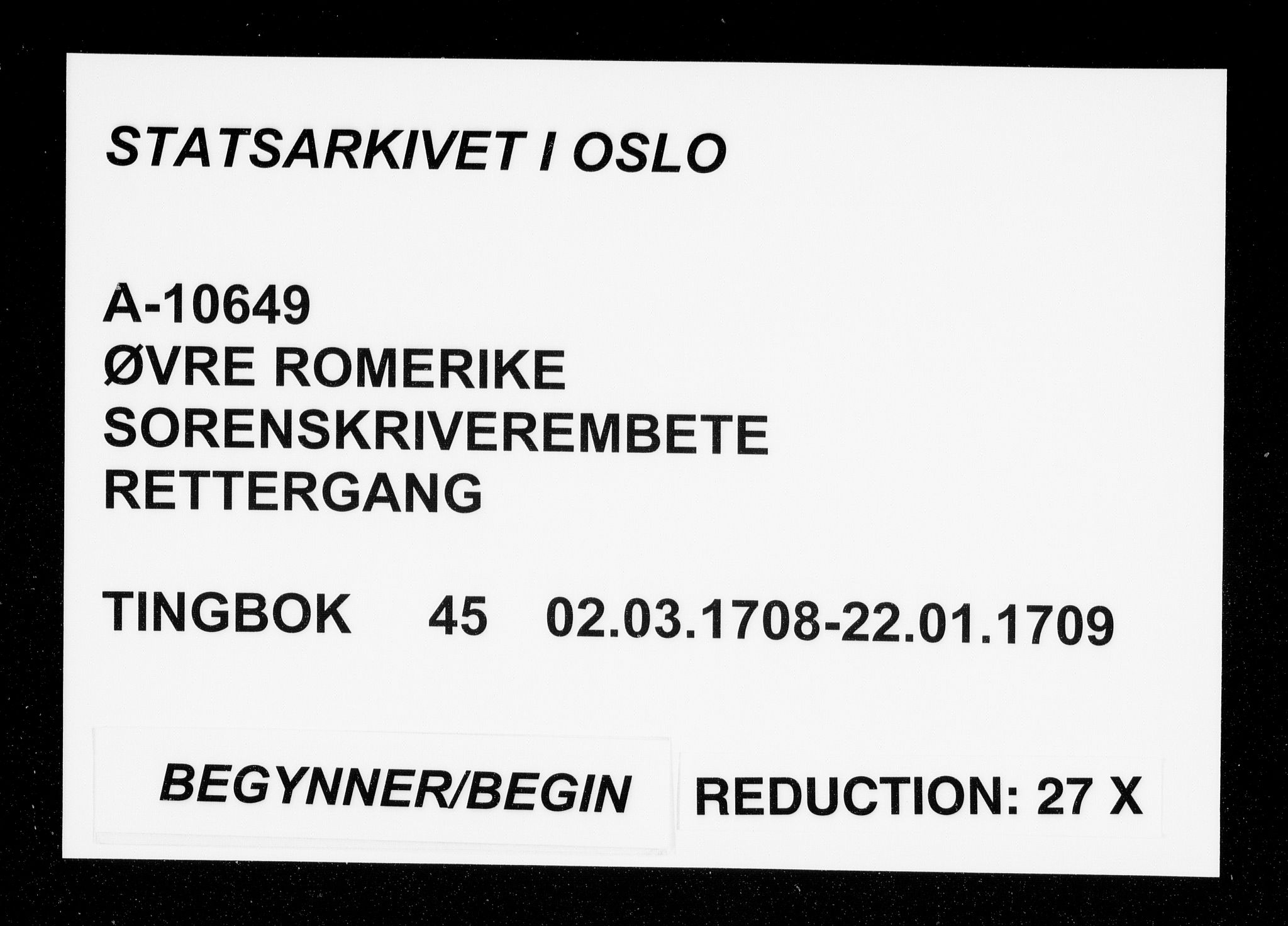 Øvre Romerike sorenskriveri, SAO/A-10649/F/Fb/L0045: Tingbok 45, 1708-1709