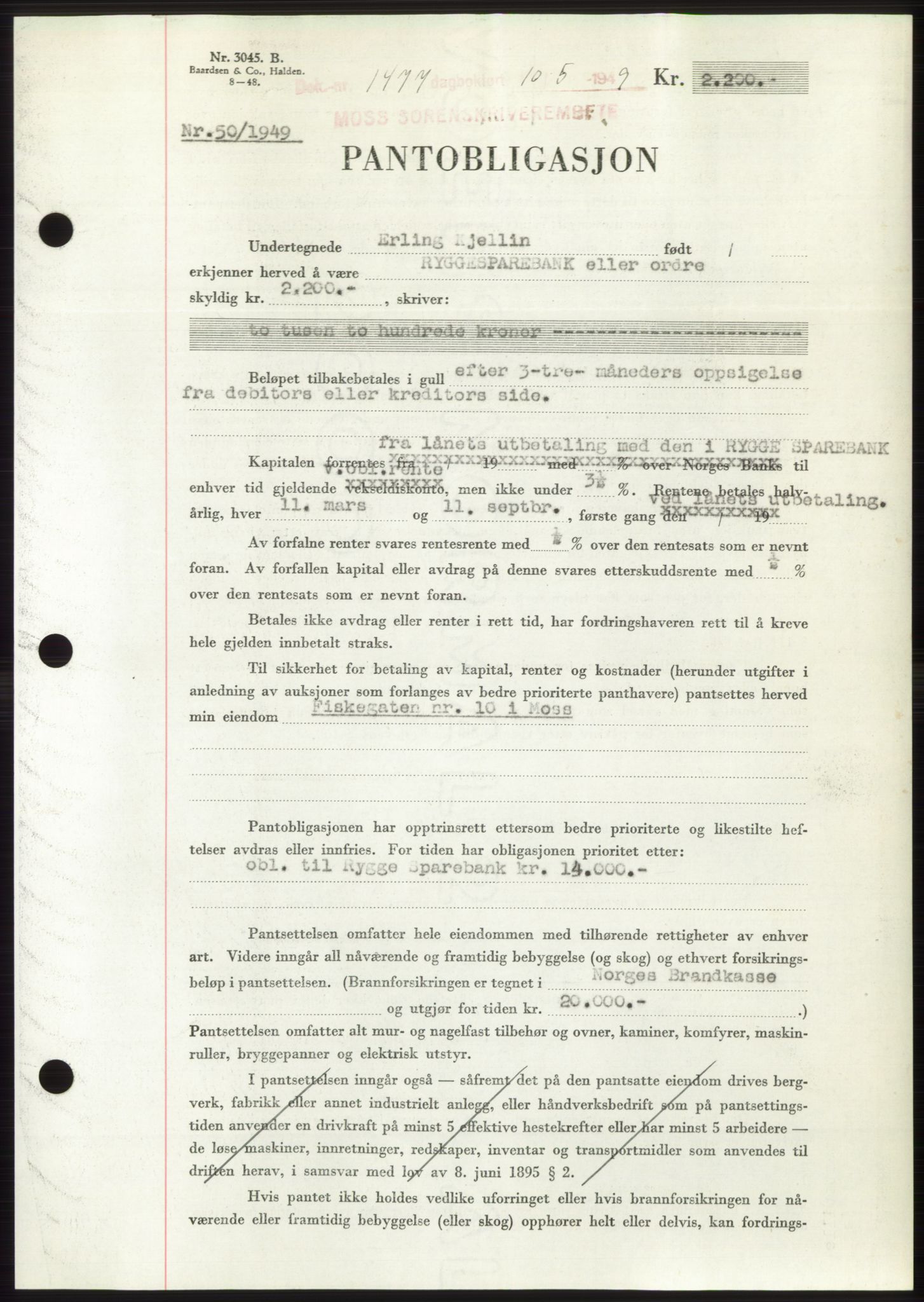 Moss sorenskriveri, SAO/A-10168: Pantebok nr. B21, 1949-1949, Dagboknr: 1477/1949