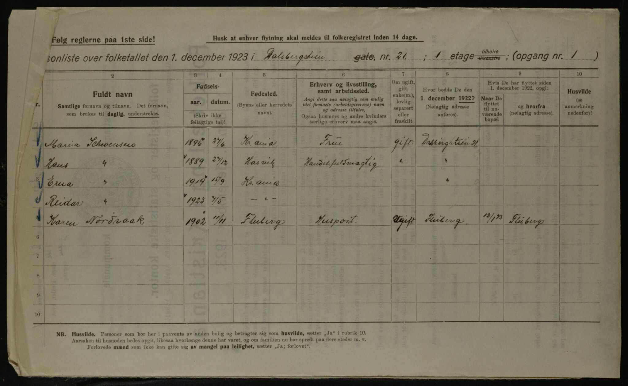 OBA, Kommunal folketelling 1.12.1923 for Kristiania, 1923, s. 16193