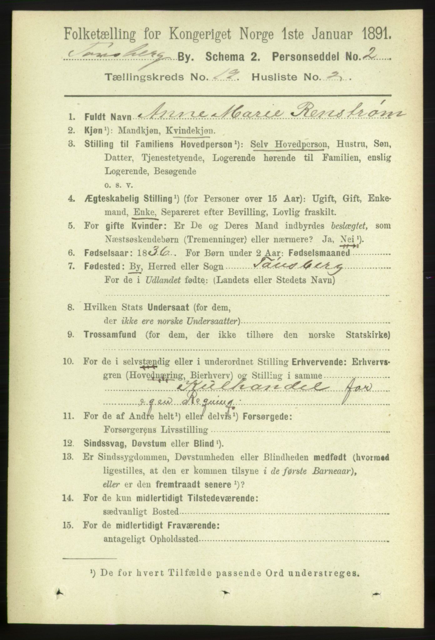 RA, Folketelling 1891 for 0705 Tønsberg kjøpstad, 1891, s. 5225