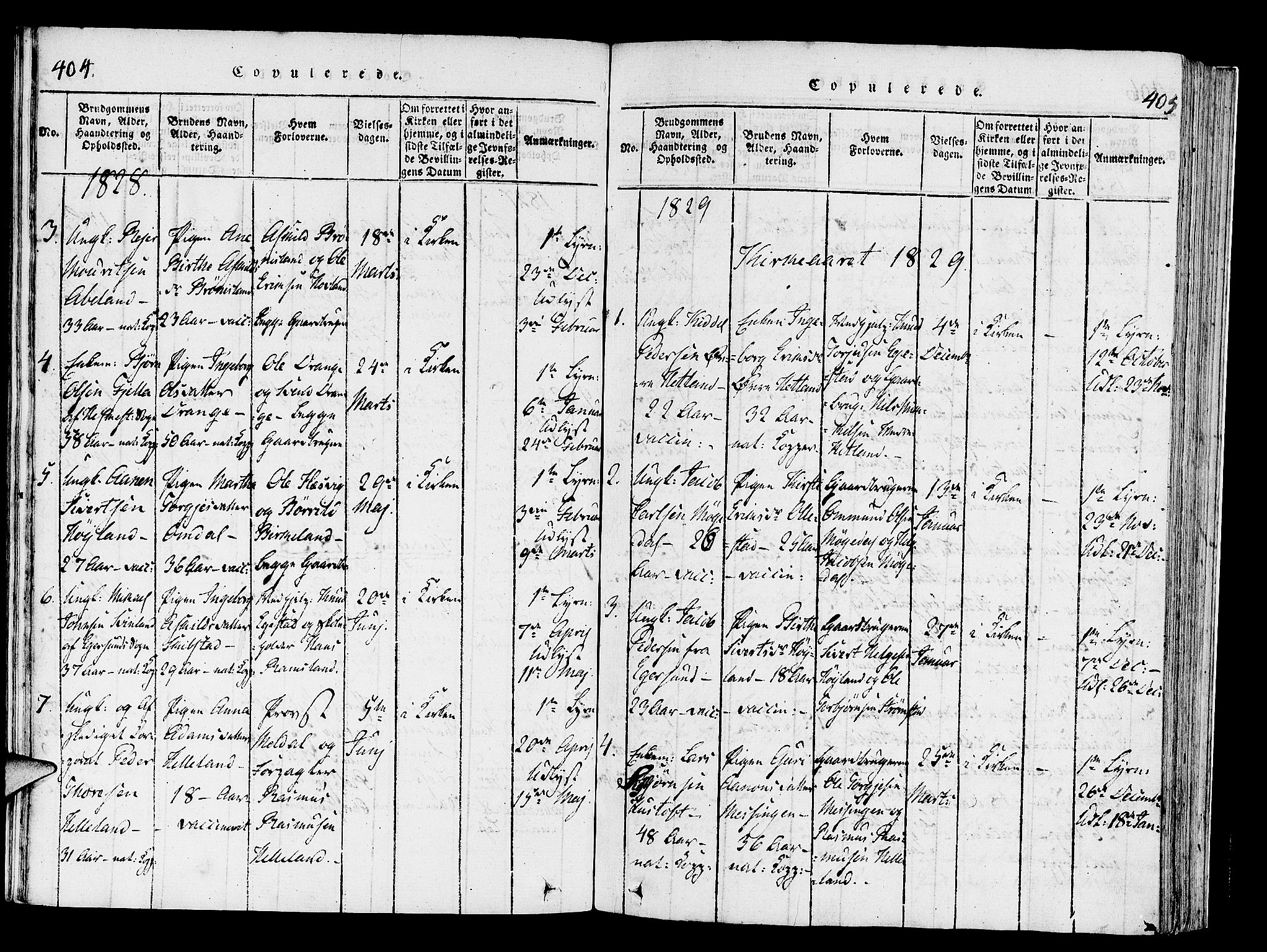 Helleland sokneprestkontor, SAST/A-101810: Ministerialbok nr. A 4, 1815-1834, s. 404-405