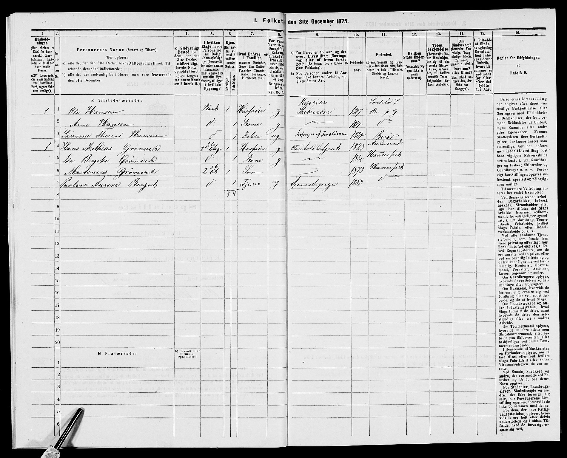 SAK, Folketelling 1875 for 0901B Risør prestegjeld, Risør kjøpstad, 1875, s. 330