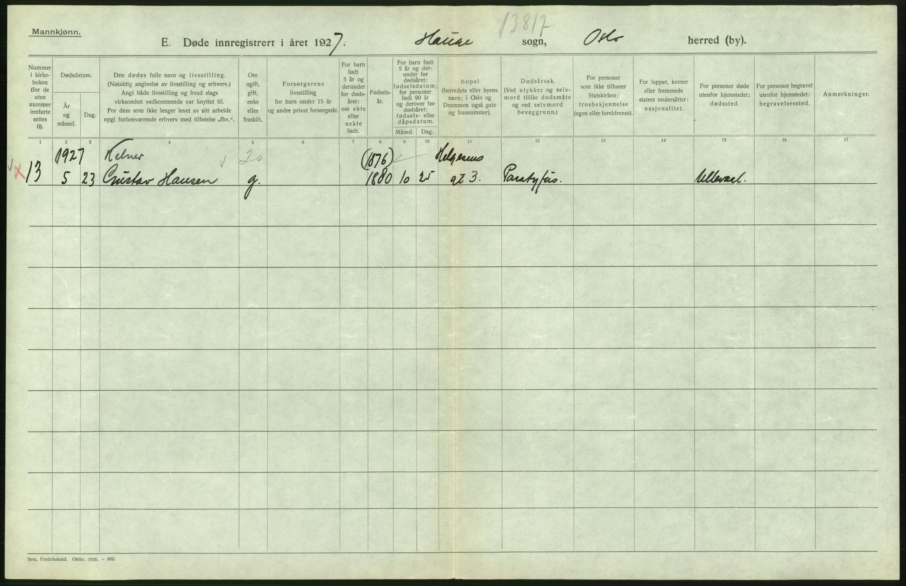 Statistisk sentralbyrå, Sosiodemografiske emner, Befolkning, AV/RA-S-2228/D/Df/Dfc/Dfcg/L0009: Oslo: Døde menn, 1927, s. 380