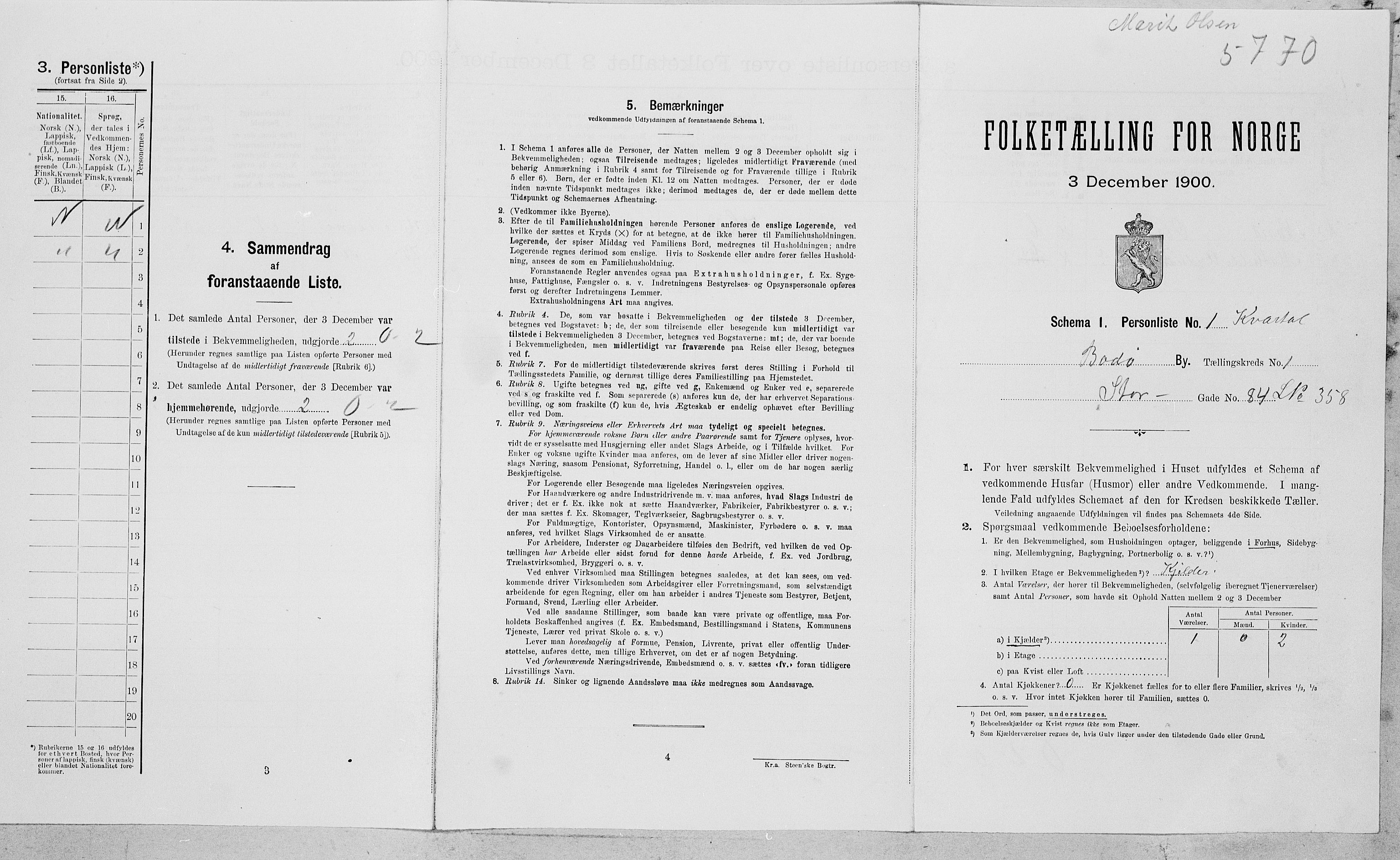 SAT, Folketelling 1900 for 1804 Bodø kjøpstad, 1900, s. 180
