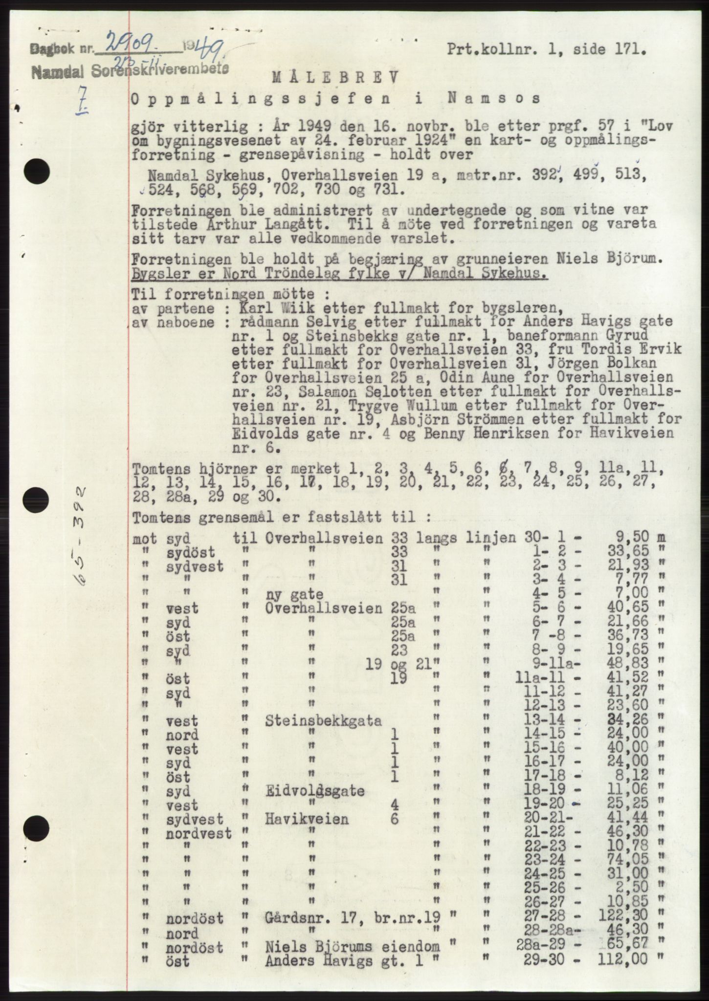 Namdal sorenskriveri, SAT/A-4133/1/2/2C: Pantebok nr. -, 1949-1949, Dagboknr: 2909/1949