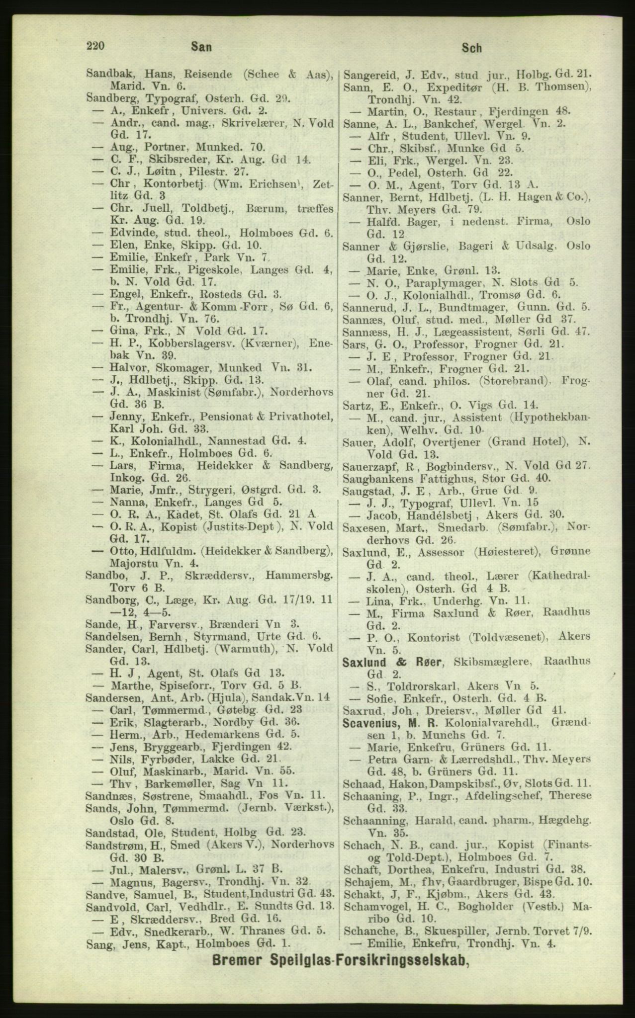 Kristiania/Oslo adressebok, PUBL/-, 1884, s. 220
