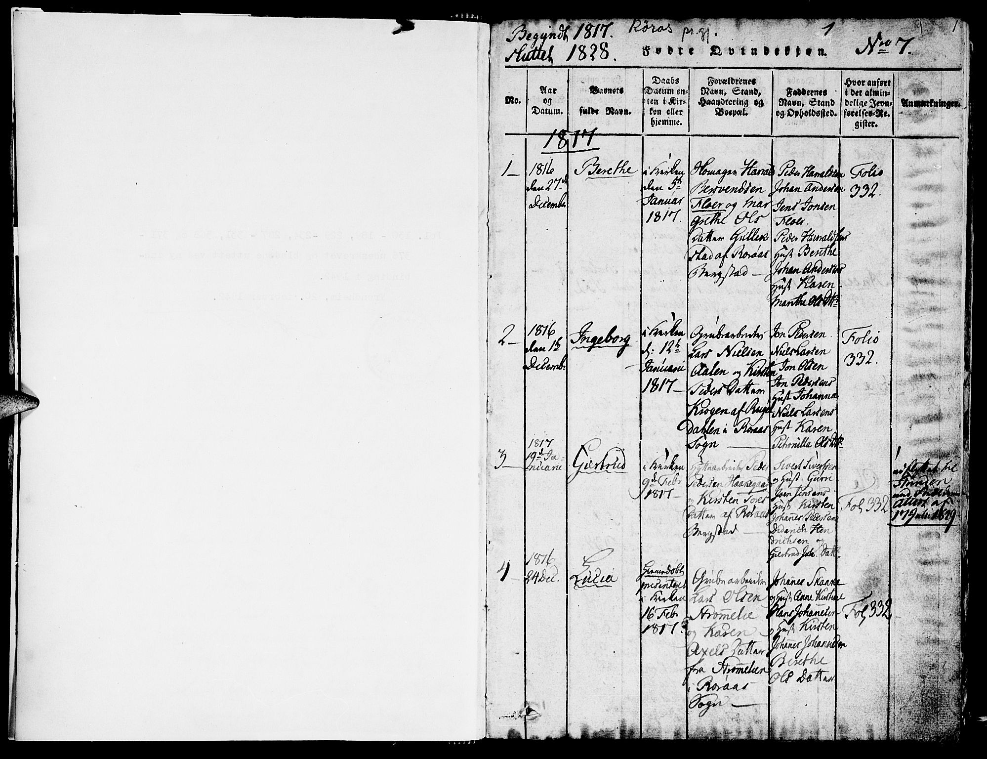 Ministerialprotokoller, klokkerbøker og fødselsregistre - Sør-Trøndelag, AV/SAT-A-1456/681/L0929: Ministerialbok nr. 681A07, 1817-1828, s. 1
