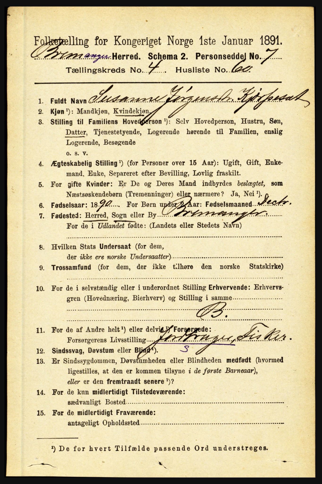 RA, Folketelling 1891 for 1438 Bremanger herred, 1891, s. 1883