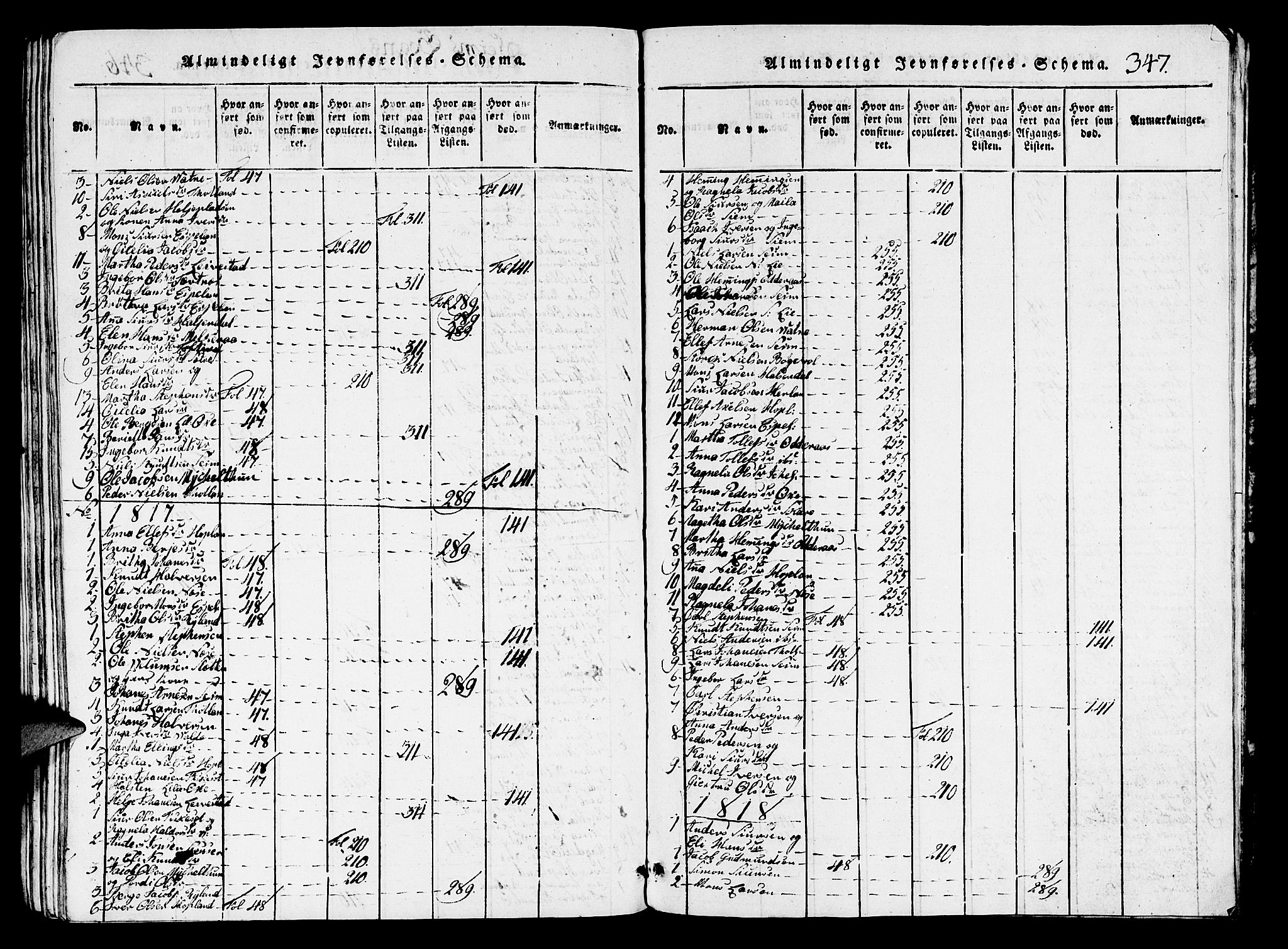 Hosanger sokneprestembete, SAB/A-75801/H/Hab: Klokkerbok nr. A 1 /2, 1816-1825, s. 347