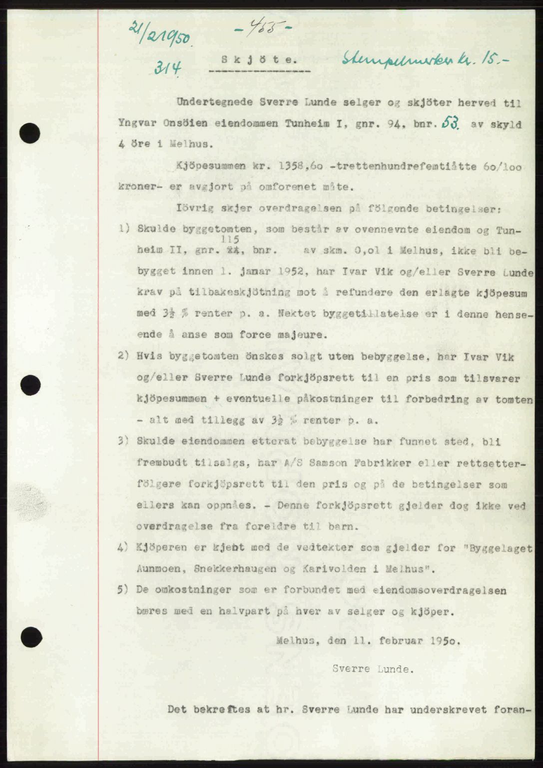 Gauldal sorenskriveri, SAT/A-0014/1/2/2C: Pantebok nr. A9, 1949-1950, Dagboknr: 314/1950