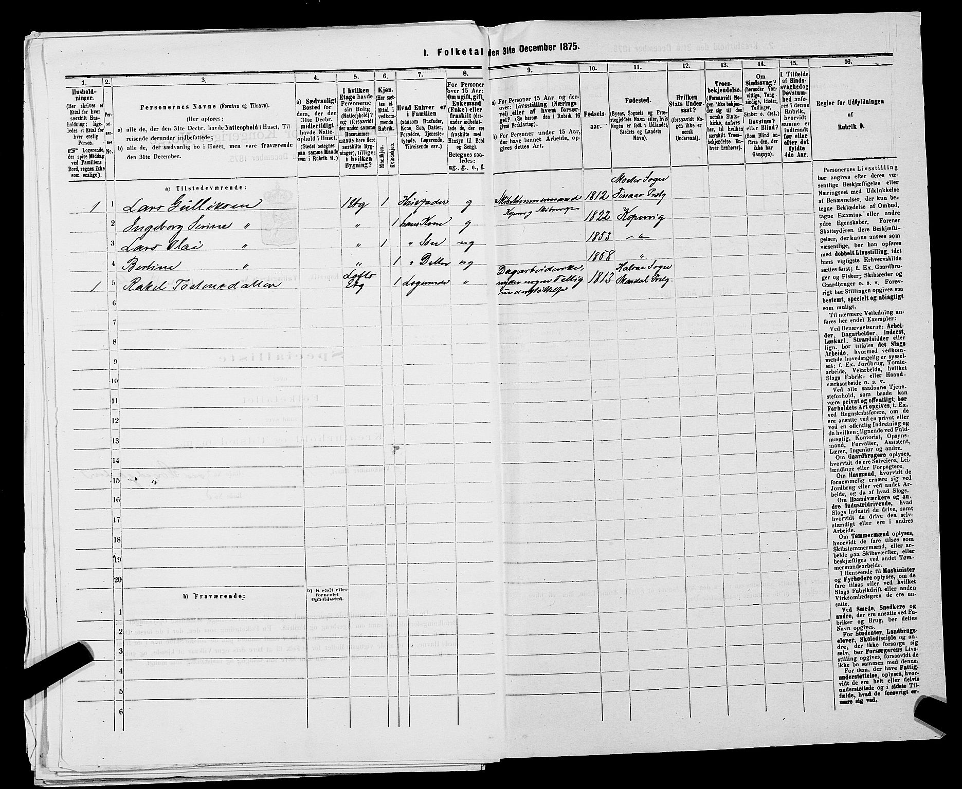 SAST, Folketelling 1875 for 1105B Avaldsnes prestegjeld, Kopervik ladested, 1875, s. 87