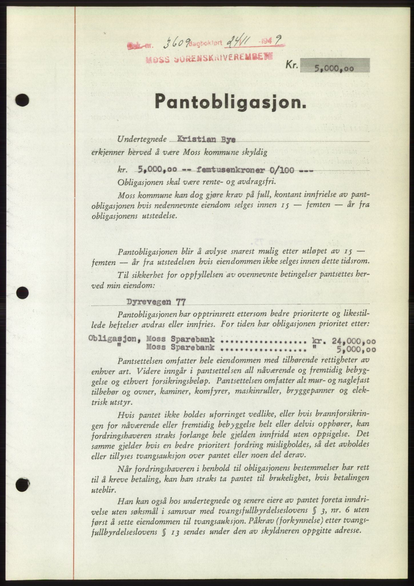 Moss sorenskriveri, SAO/A-10168: Pantebok nr. B23, 1949-1950, Dagboknr: 3609/1949