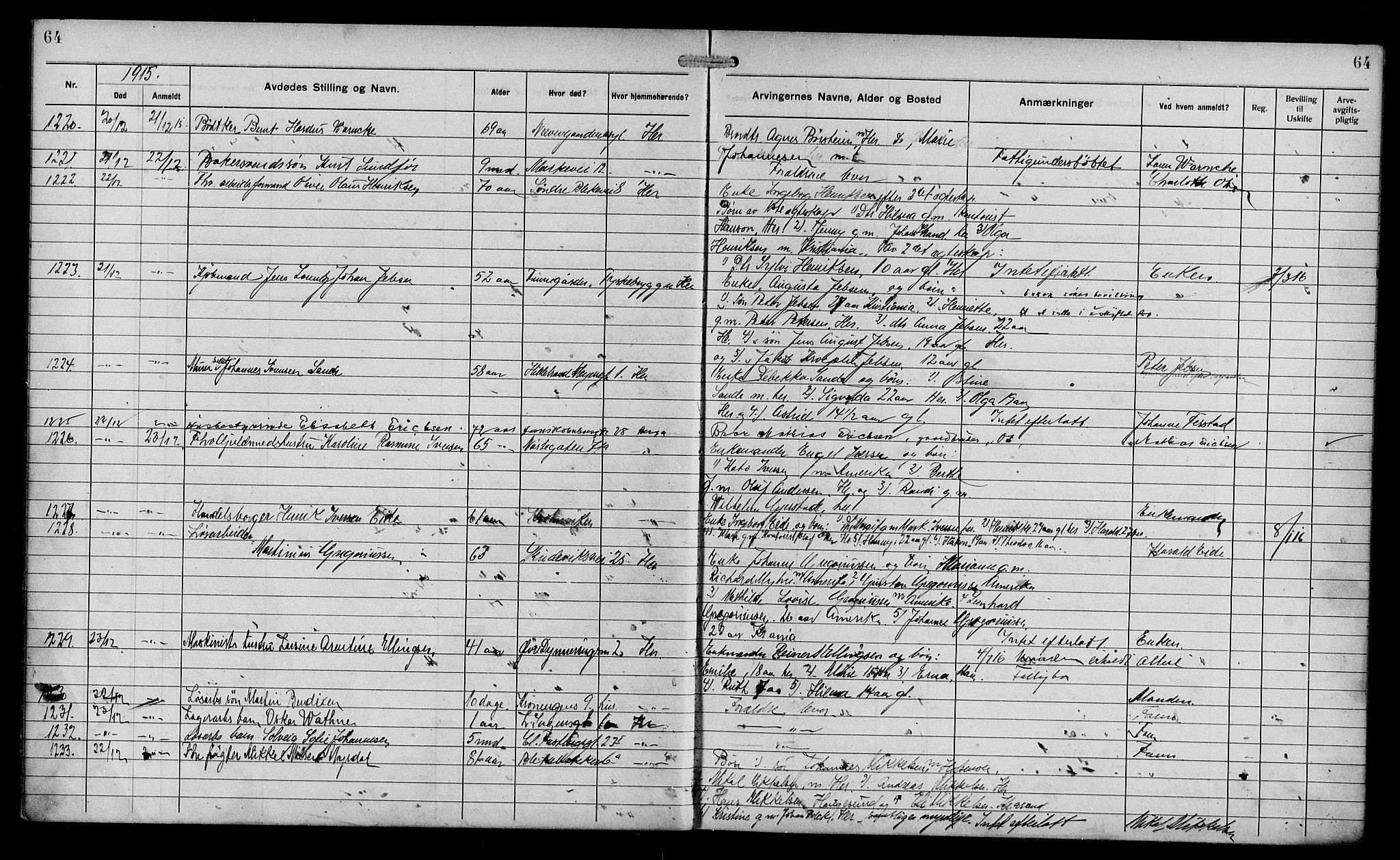 Byfogd og Byskriver i Bergen, AV/SAB-A-3401/06/06Na/L0011: Dødsfallsjournaler, 1915-1918, s. 64