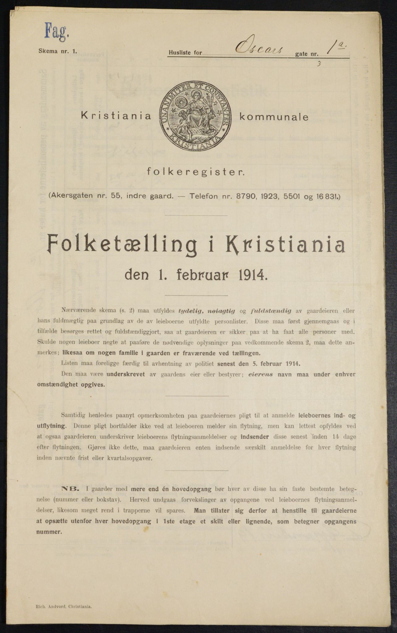 OBA, Kommunal folketelling 1.2.1914 for Kristiania, 1914, s. 76116