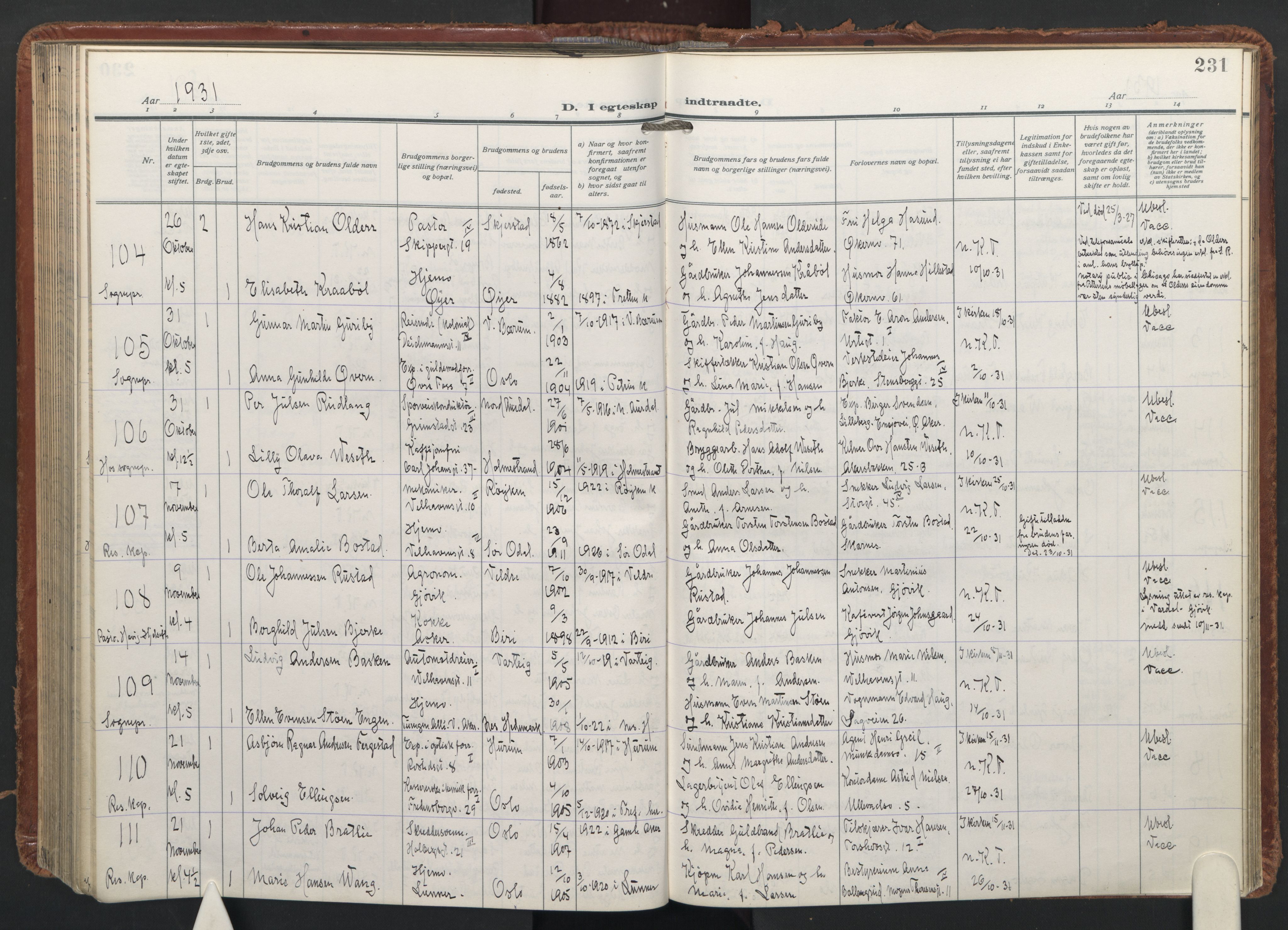 Trefoldighet prestekontor Kirkebøker, AV/SAO-A-10882/F/Fc/L0009: Ministerialbok nr. III 9, 1922-1936, s. 231