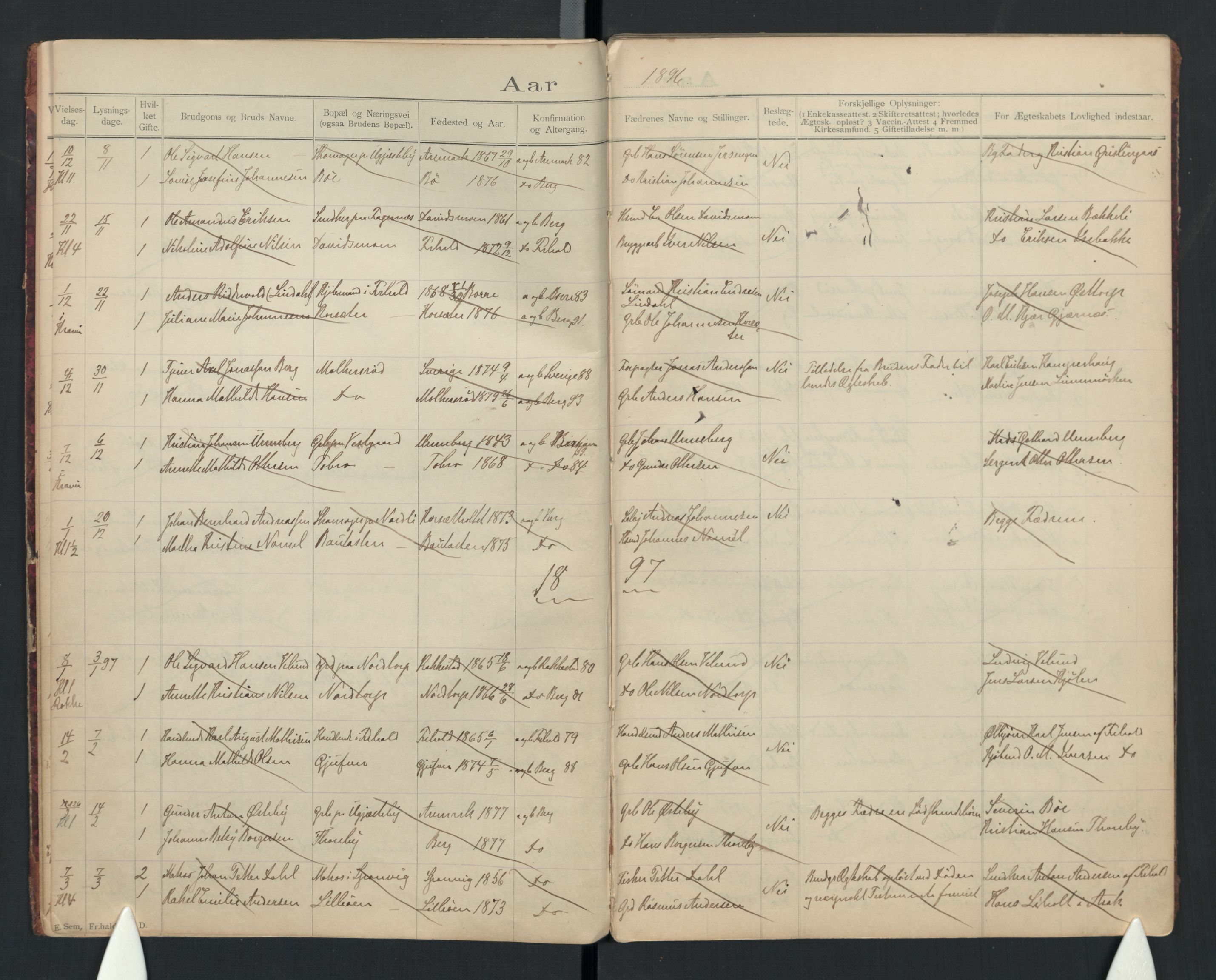 Berg prestekontor Kirkebøker, AV/SAO-A-10902/H/Ha/L0001a: Lysningsprotokoll nr. I 1a, 1894-1922