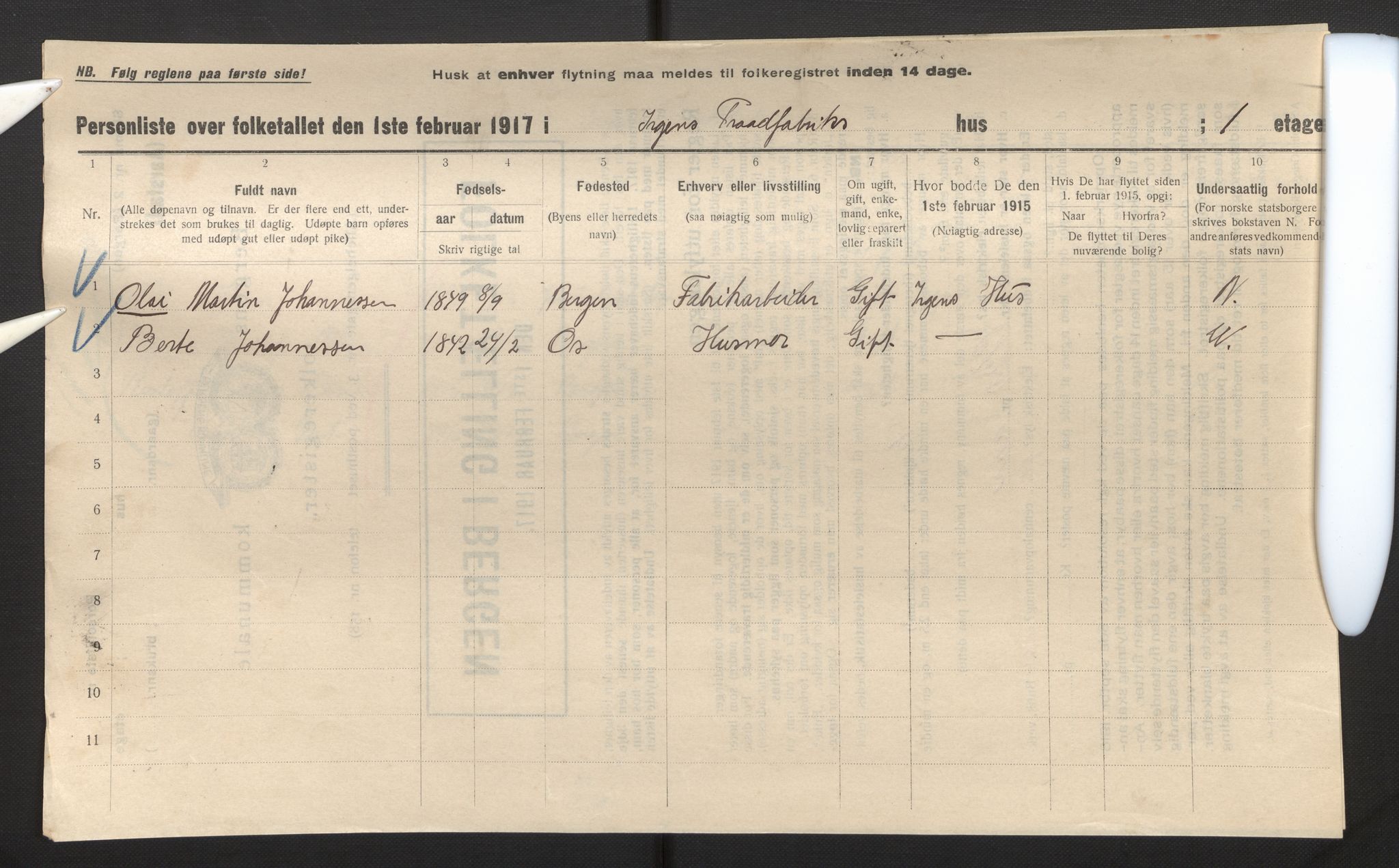 SAB, Kommunal folketelling 1917 for Bergen kjøpstad, 1917, s. 52338