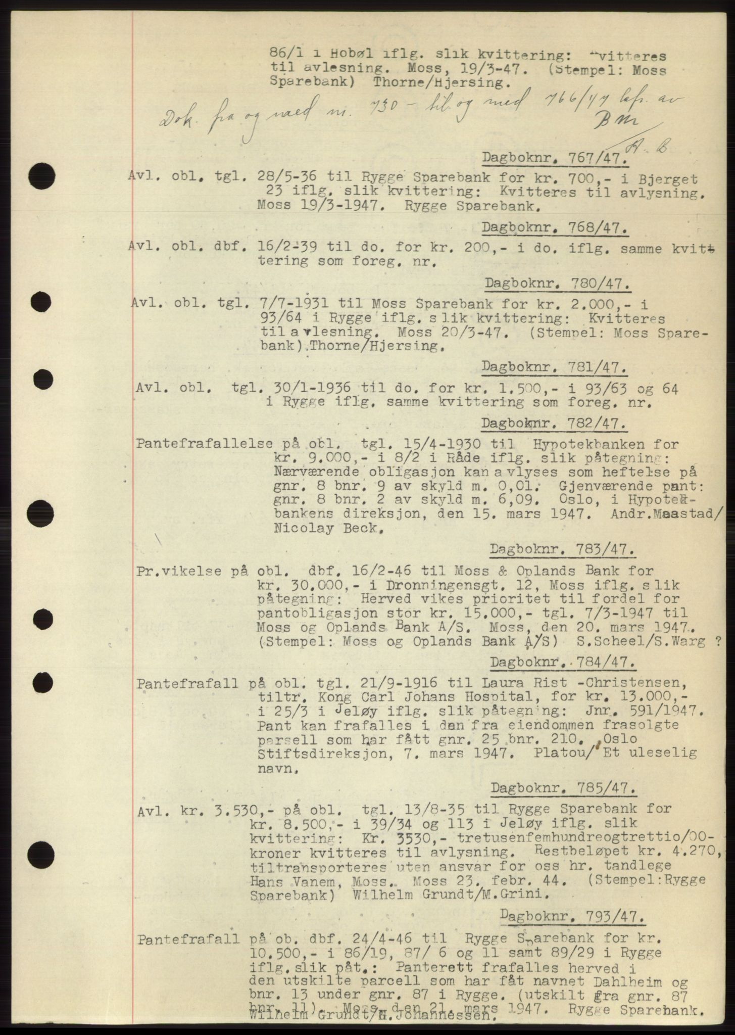 Moss sorenskriveri, SAO/A-10168: Pantebok nr. C10, 1938-1950, Dagboknr: 767/1947