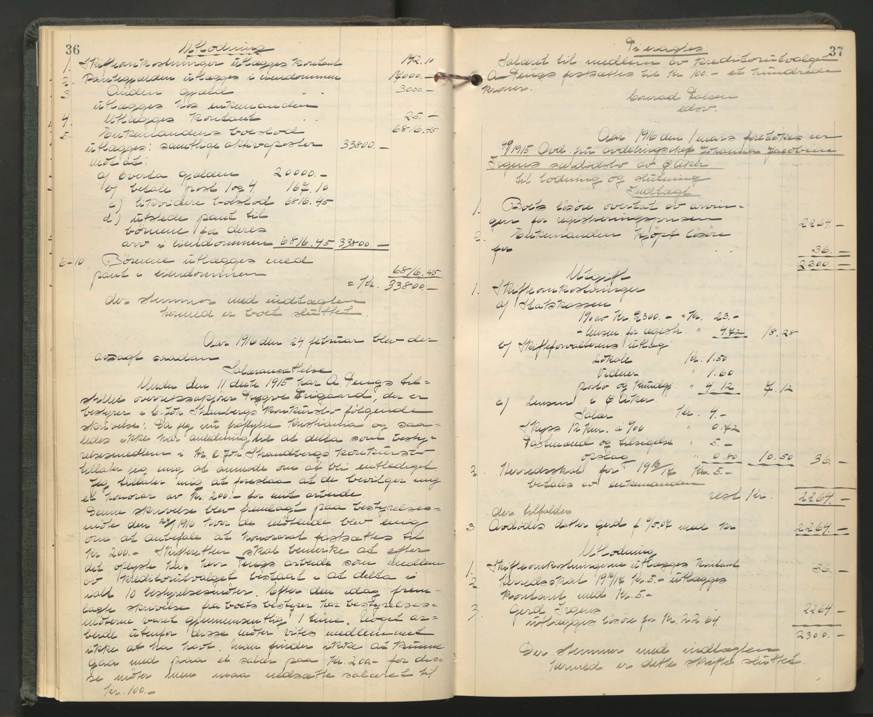 Aker kriminaldommer, skifte- og auksjonsforvalterembete, AV/SAO-A-10452/H/He/L0005: Utlodningsprotokoll, 1915-1919, s. 36-37