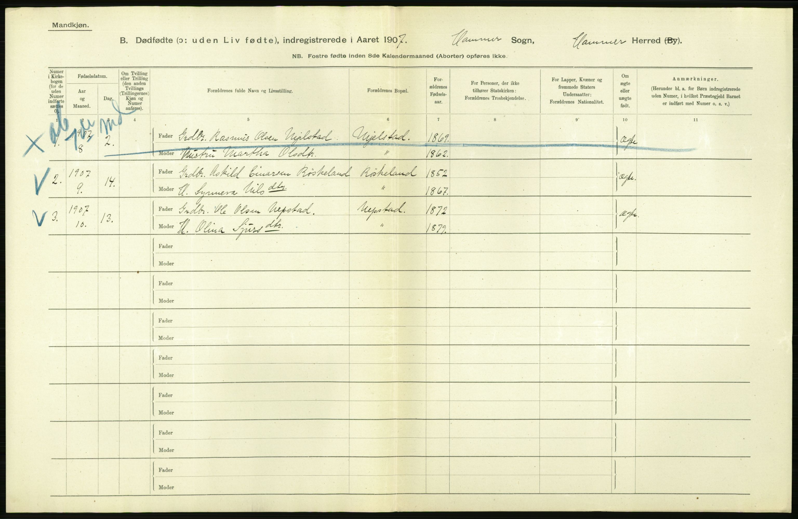 Statistisk sentralbyrå, Sosiodemografiske emner, Befolkning, RA/S-2228/D/Df/Dfa/Dfae/L0029: S. Bergenhus amt: Gifte, dødfødte. Bygder., 1907, s. 338